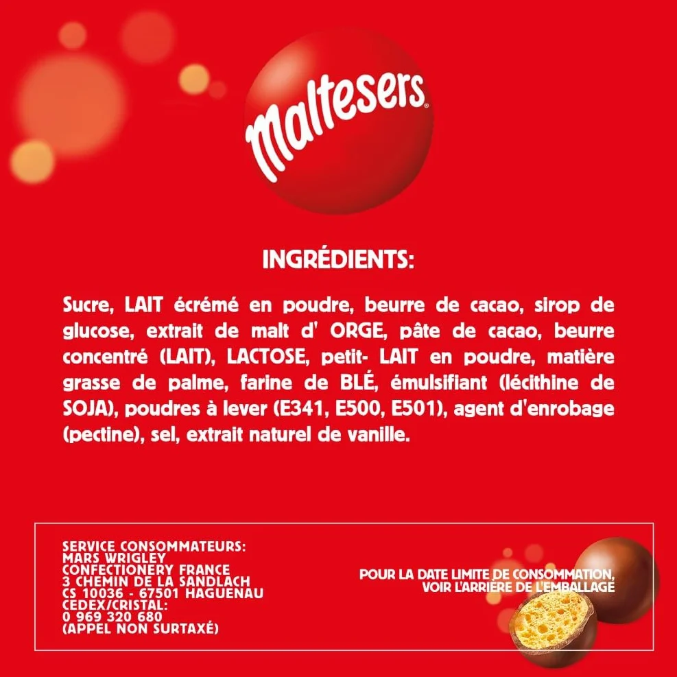 MALTESERS - Bonbons Chocolat au Lait Cœur Croquant - 25 x 37g Sachets de Chocolats