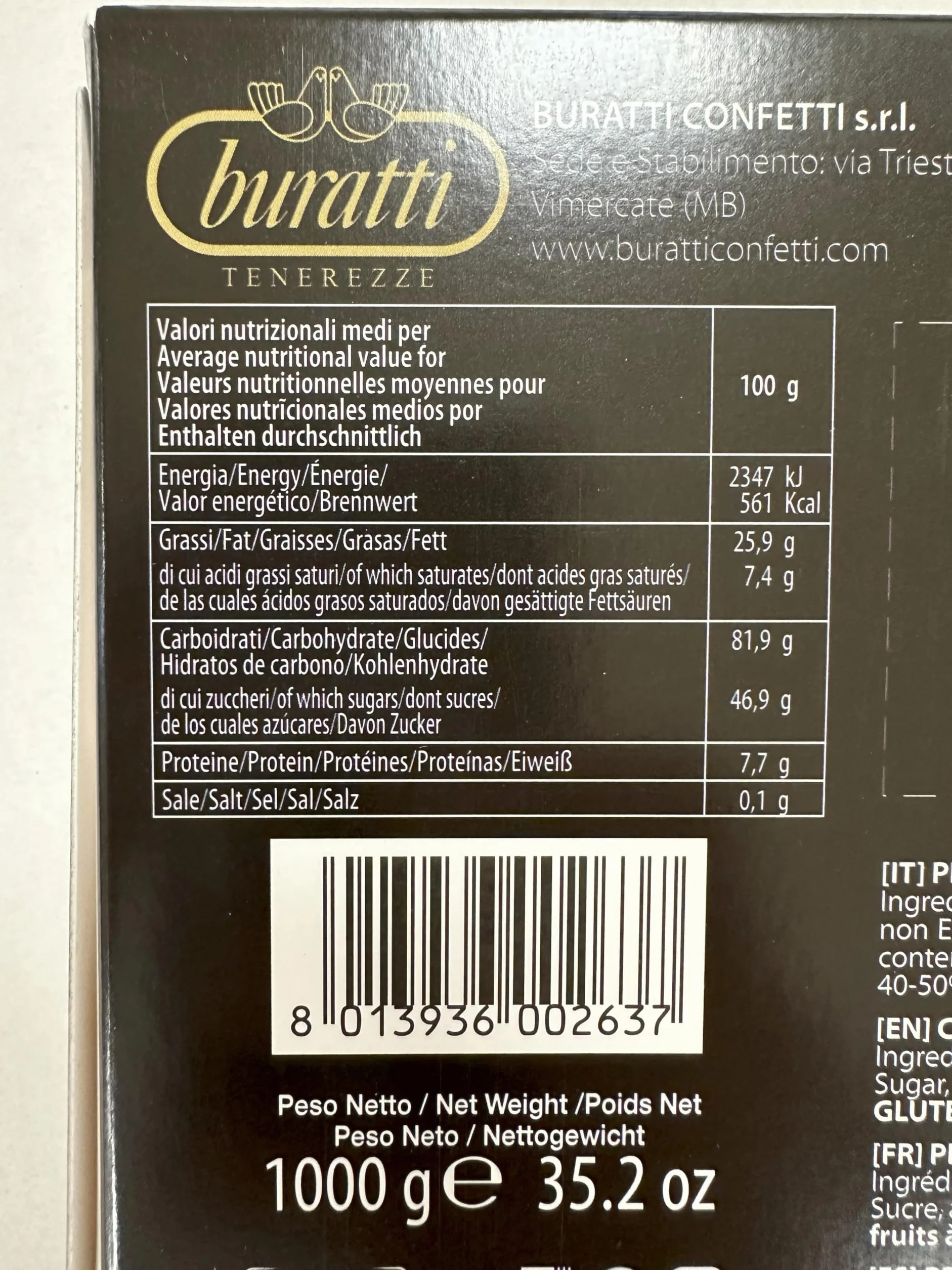 Buratti Confetti Dragées Cœur au Chocolat Extra Fondant Tendresses Noir 1 Kg