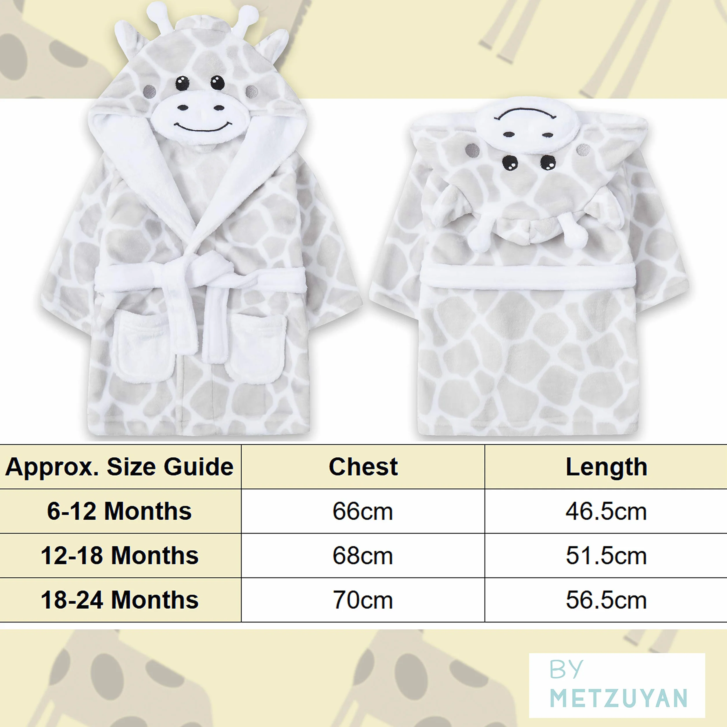 Peignoir bébé fille garçon en peluche motif girafe Metzuyan