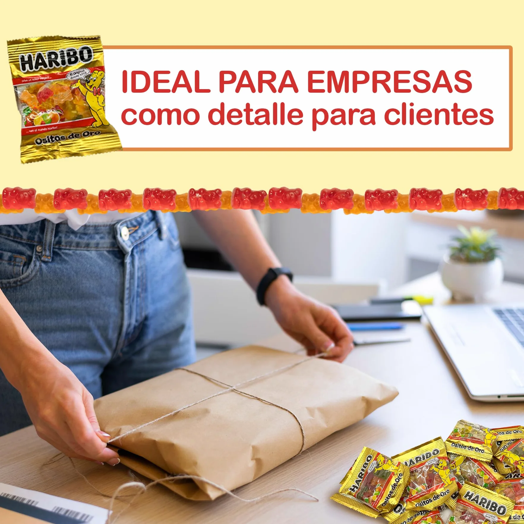 100 Mini Sachets HARIBO Ours d’Or (1 Kg) · Packs Individuels de 10 g · Avec Carte Personnalisable Cia&Co · Idéal pour Anniversaires, Halloween, Fêtes d’Enfants et Cadeaux d’Entreprise Originaux