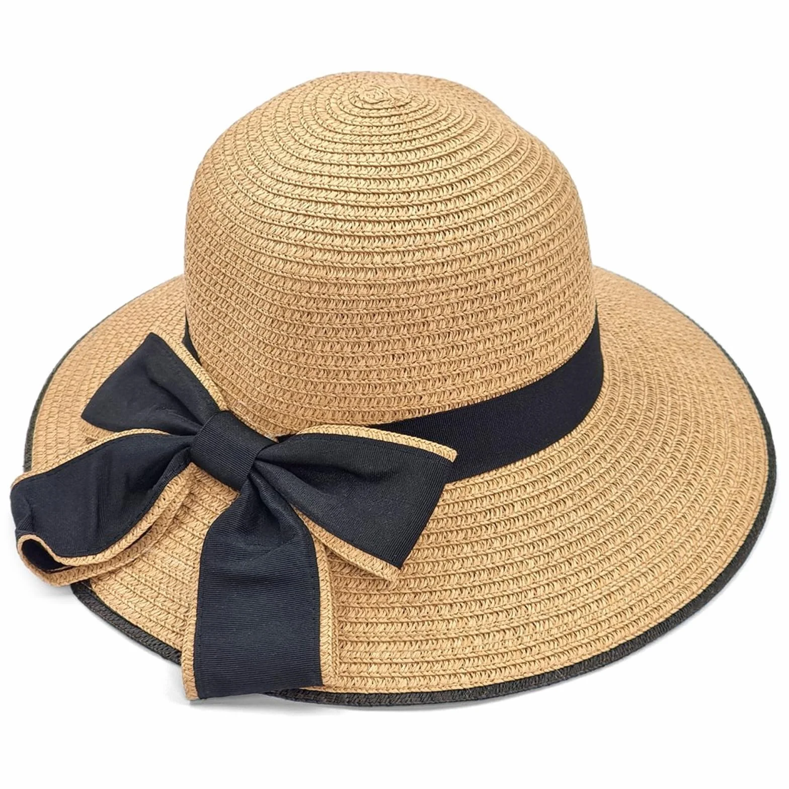 RUIXIA Chapeau de Paille pour Fille Large Bord avec Nœud Papillon Pliable d'été 3-8 Ans