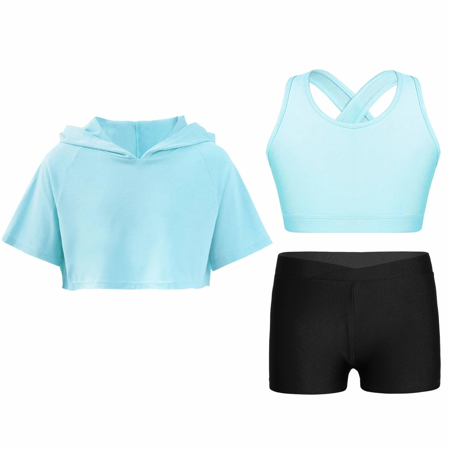 Alvivi Ensemble Sport Danse Enfant Fille Sweat Capuche Manches Courtes Haut Short Fitness Gymnastique 5-16 Ans