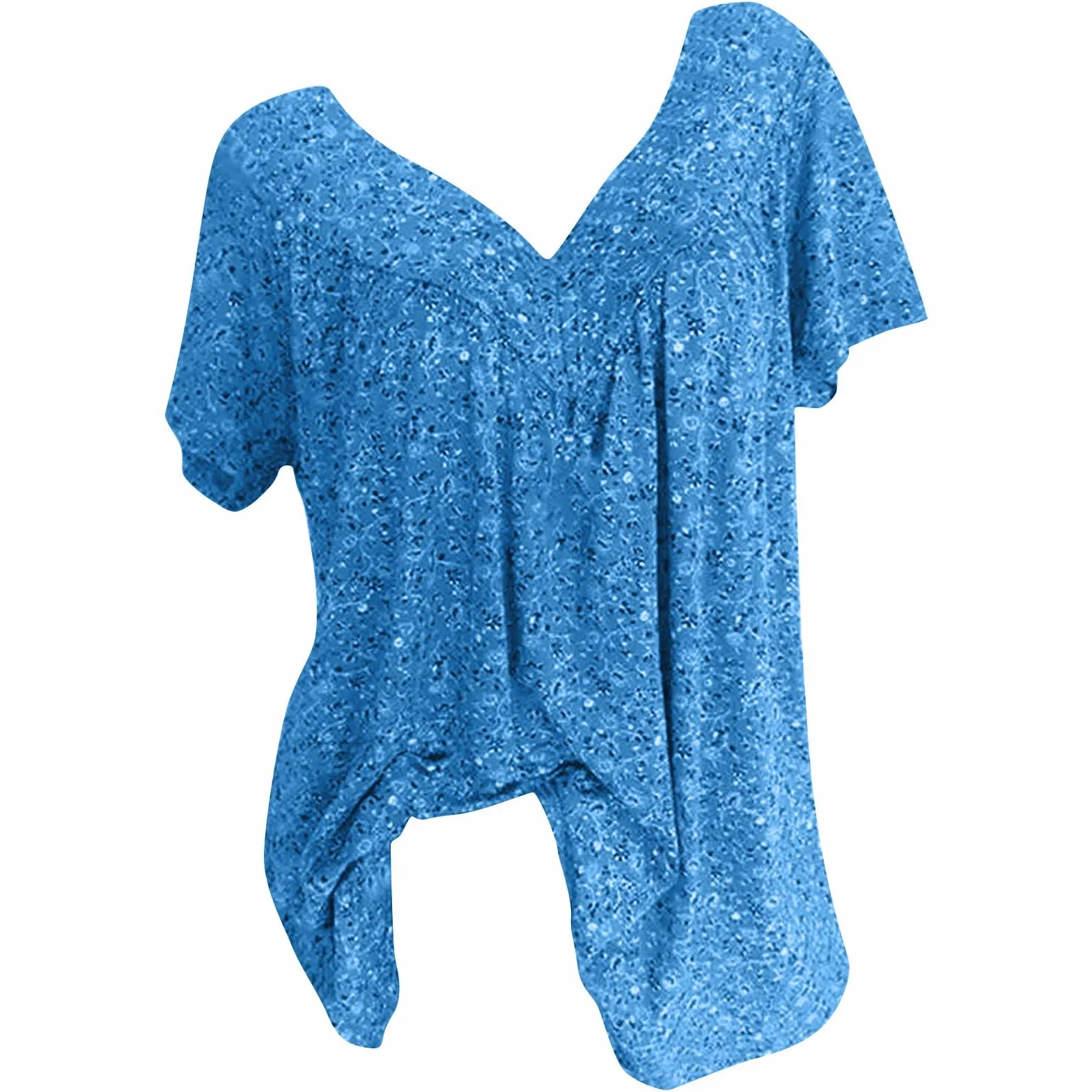 Chemisier élégant pour femme Col en V Imprimé floral Manches courtes Tunique longue Grandes tailles