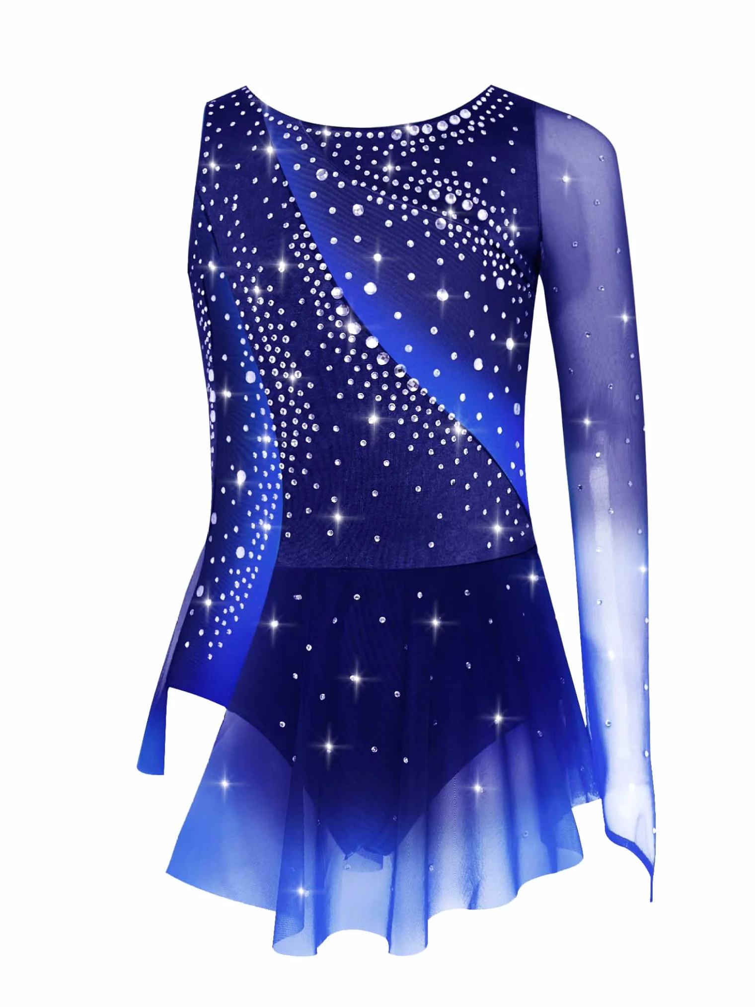 Asymétrique Une Epaule Robe Patinage Artistique Fille Manche Longue Strass