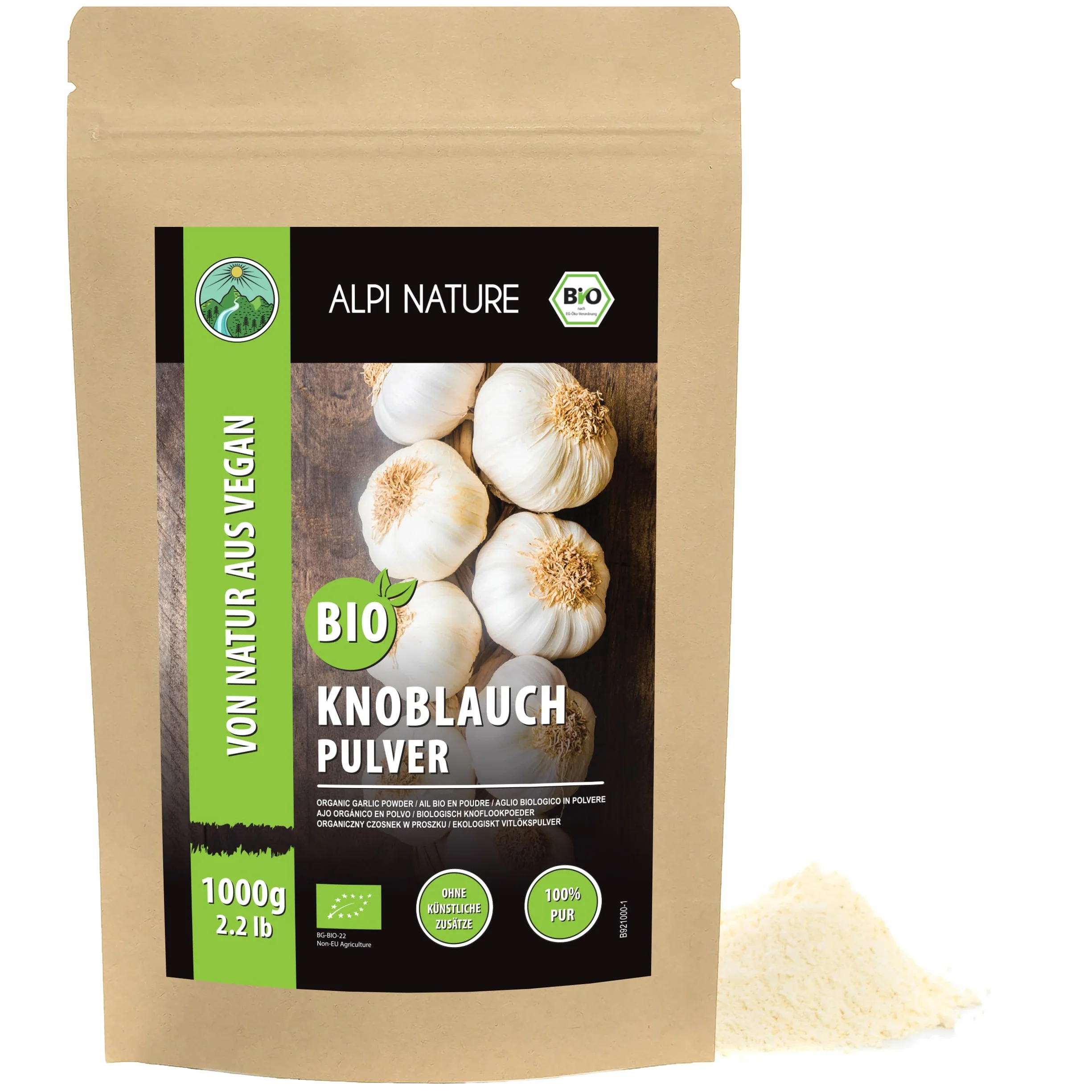 Alpi Nature Ail en Poudre BIO 1kg, Ail Déshydraté Moulu, Poudre d'Ail pour la Cuisine