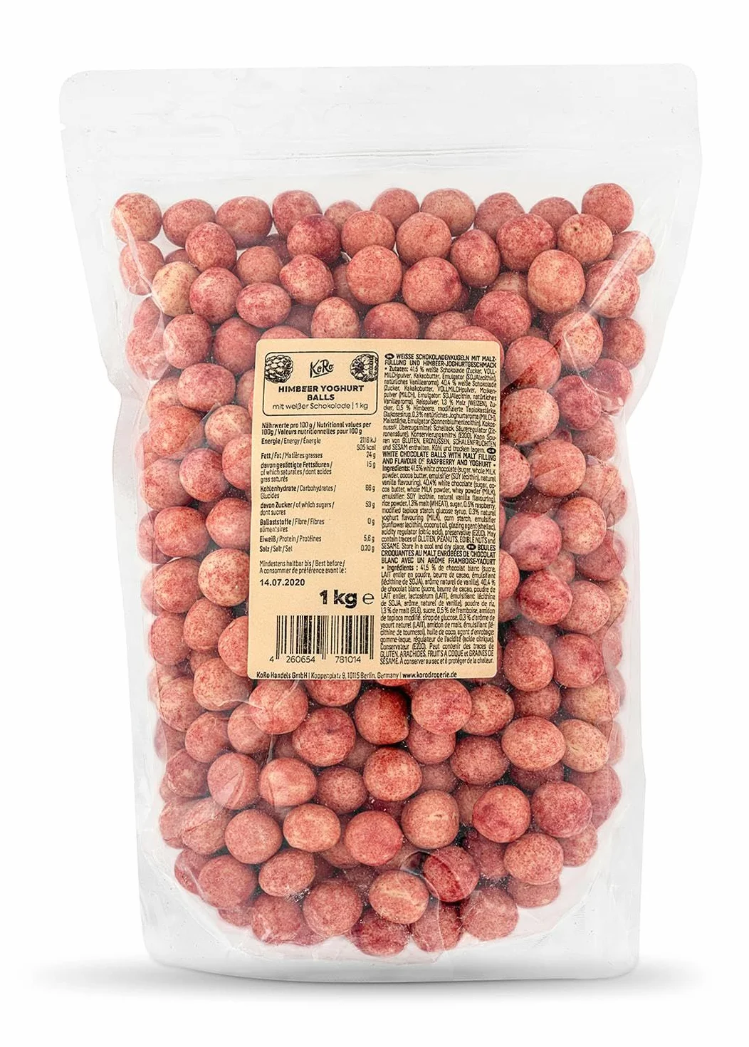 KoRo - Boules yaourt-framboise 1 kg - Un en-cas croustillant et délicieux