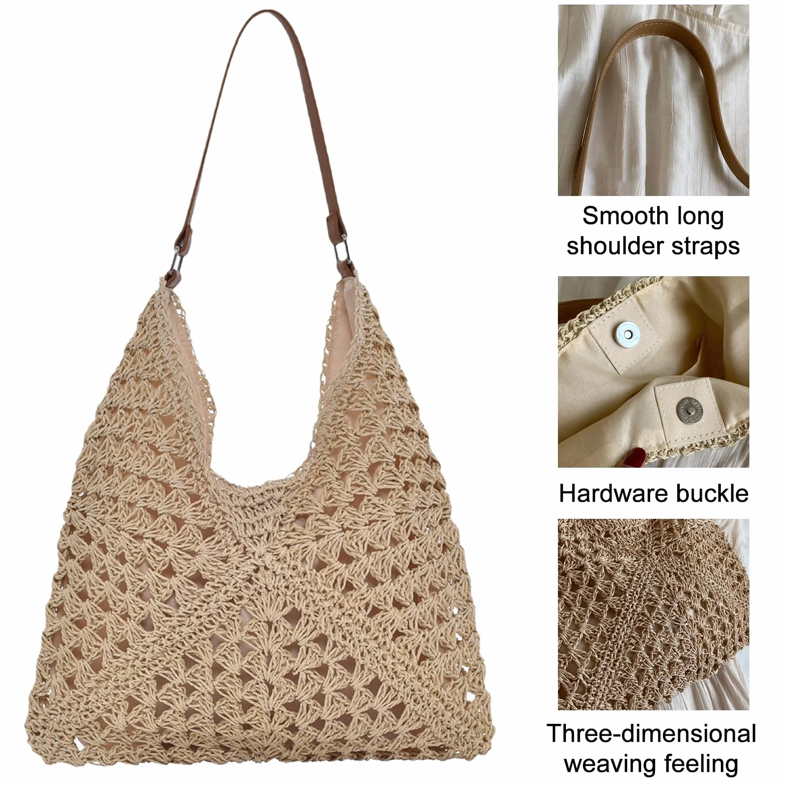 Sac à Bandoulière en Paille pour Femmes, Sac de Plage Bohème Esthétique