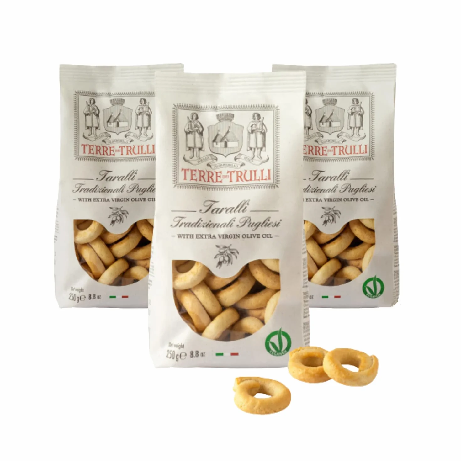 Terre des Trulli Taralli des Pouilles à l'Huile d'Olive Extra Vierge - 3 Paquets de 250g
