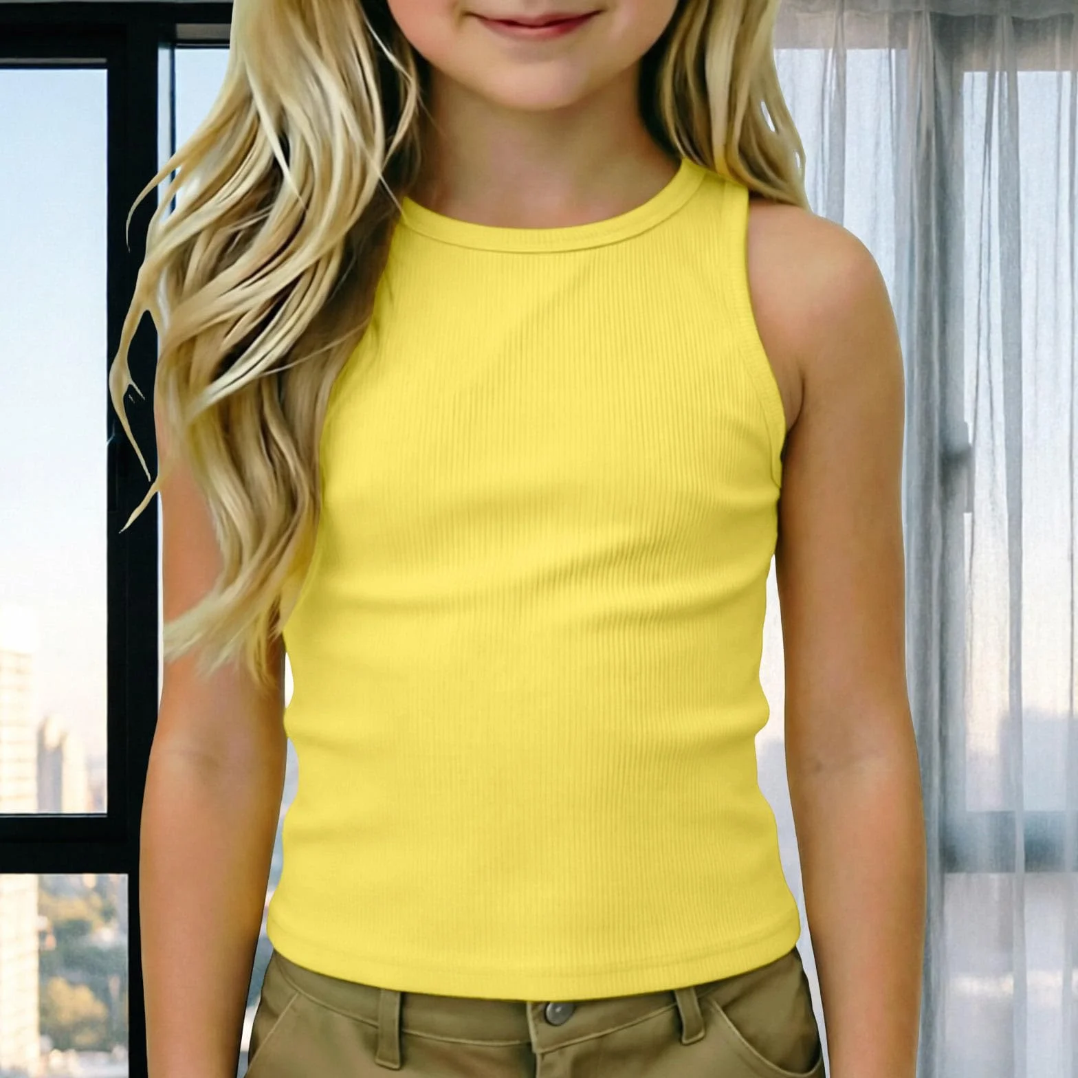 Débardeurs athlétiques en Tricot côtelé sans Manches pour Filles, Camisole Basique, Hauts de Sport à Dos Nageur et col Rond, t-Shirts de Danse 4-14 Ans