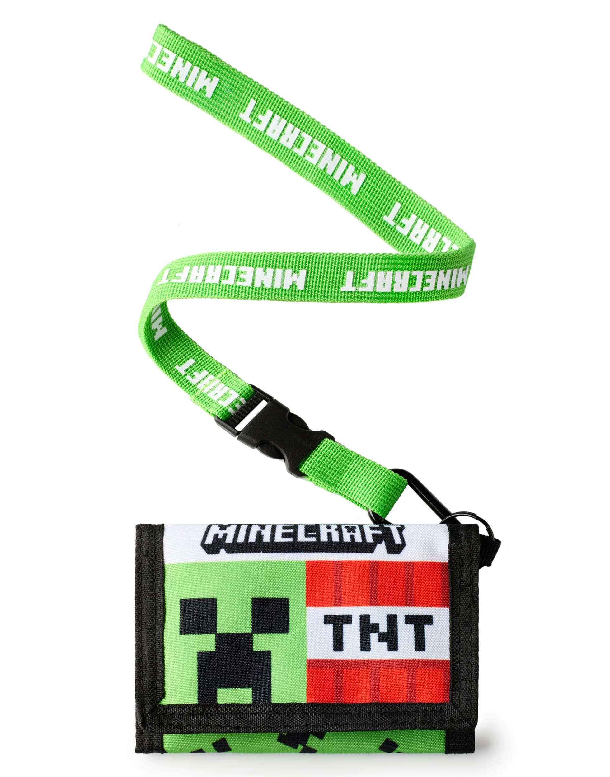 Portefeuille Minecraft pour Garçons Triptyque Vert Creeper TNT Block avec Sangle