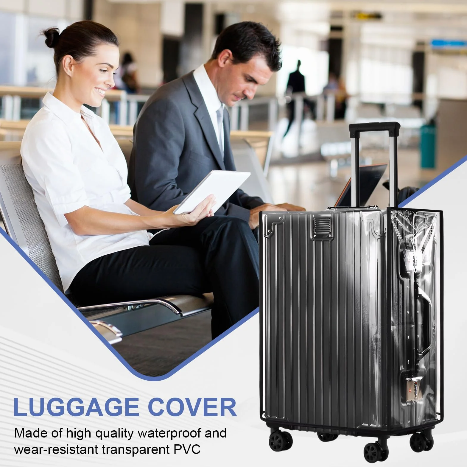 Housse de Protection Valise PVC Transparent Imperméable avec Étiquette Bagage Réutilisable pour Voyages