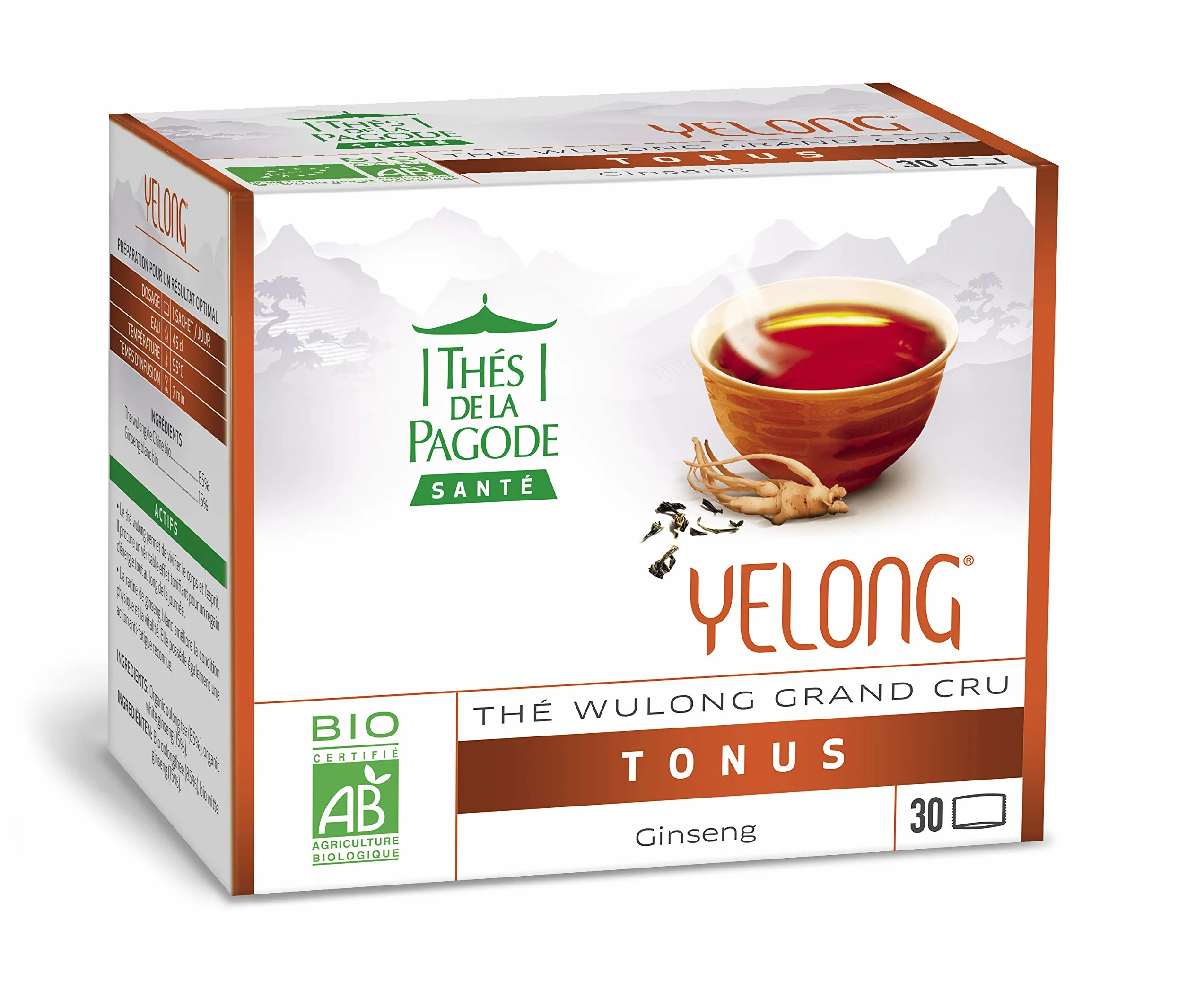 Thés de la Pagode - Thé Yelong Bio - Thé Bio Wulong au ginseng - Vitalité - Boîte infusettes de 30 infusettes