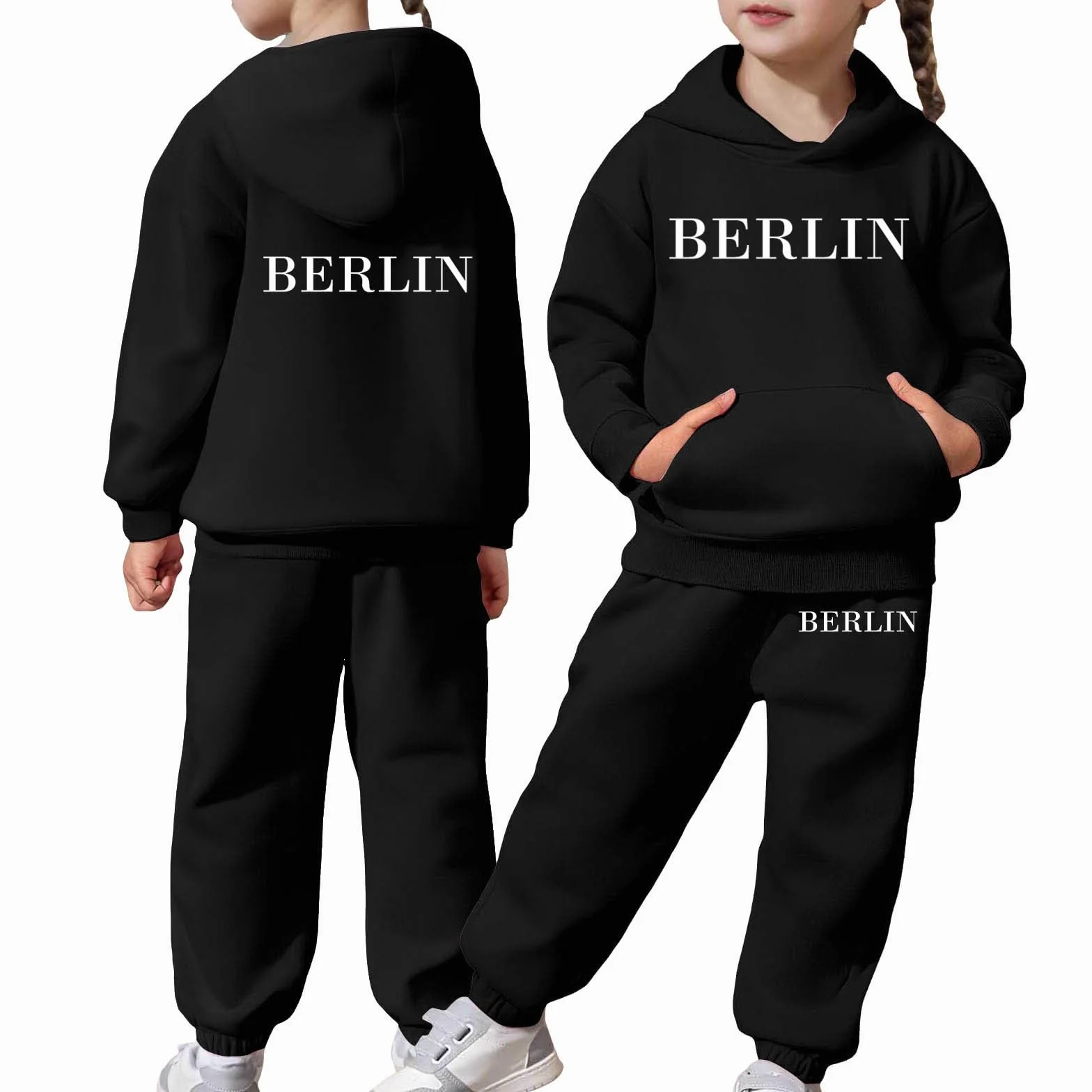 Survêtement 2 pièces pour fille et garçon - Ensemble manches longues chaud sweat à capuche et pantalon jogging