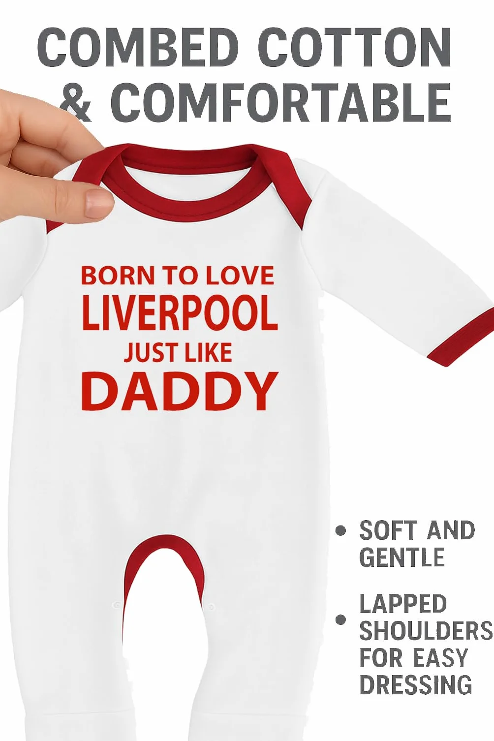 Grenouillère bébé garçon fille Born To Love Liverpool Just Like Daddy 100% coton peigné