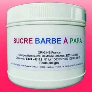 Pack de 3 Pots de 500 grs de sucre barbe à papa au choix + 100 batons 30 cm OFFERT