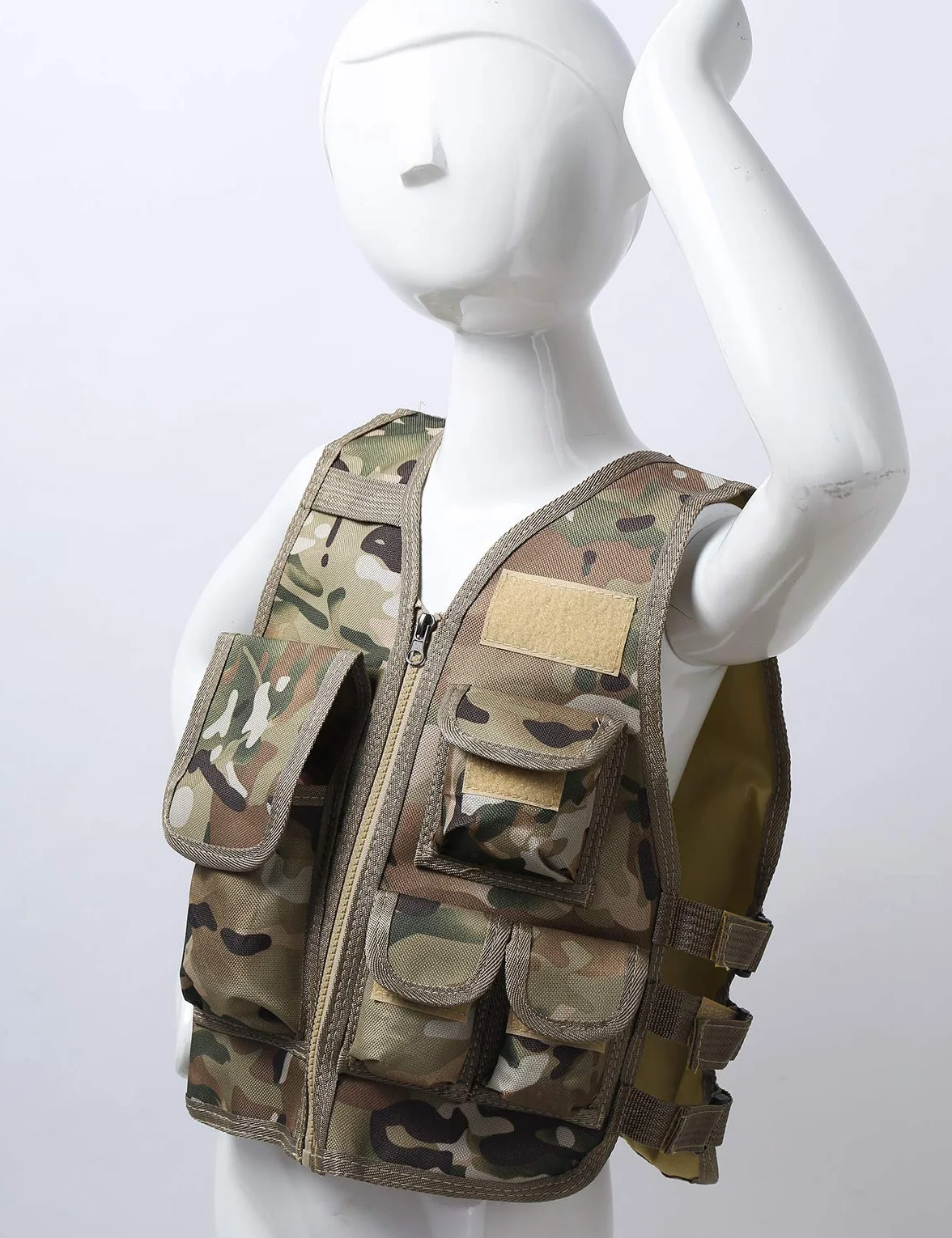 Gilet Militaire Adjustable Vêtement Combat Training Veste Extérieure Multi-Poches 5-14 Ans