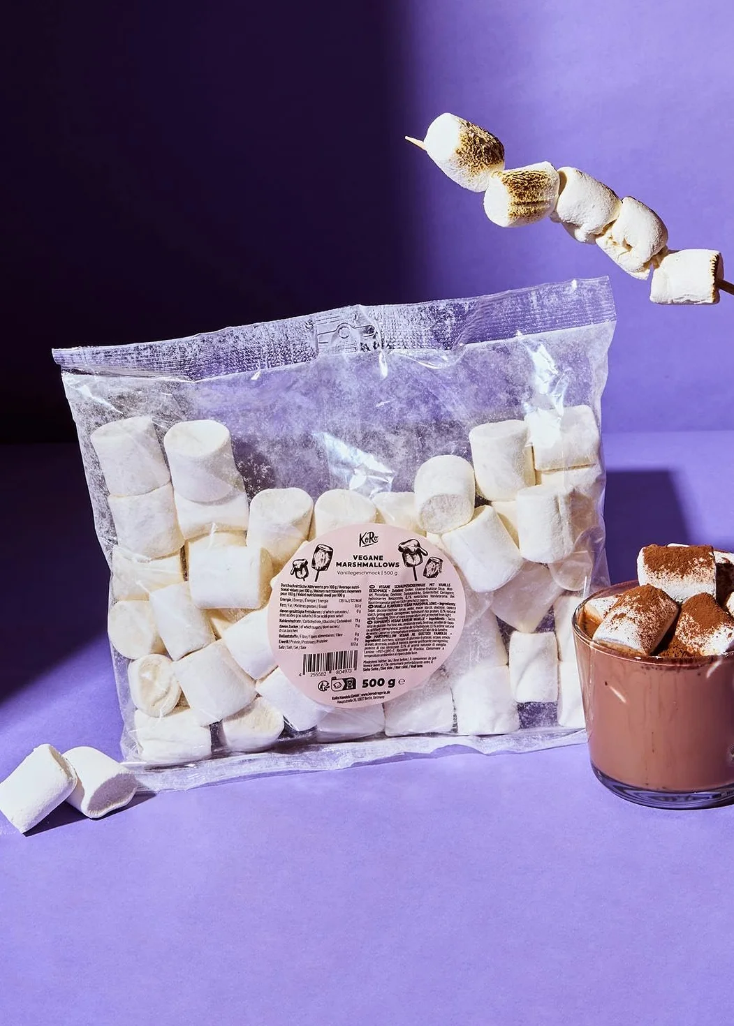 KoRo - Marshmallows Vegan 500g - Marshmallows Extra Larges - Douces et Sucrées - Vegan - Saveur Vanille Subtile