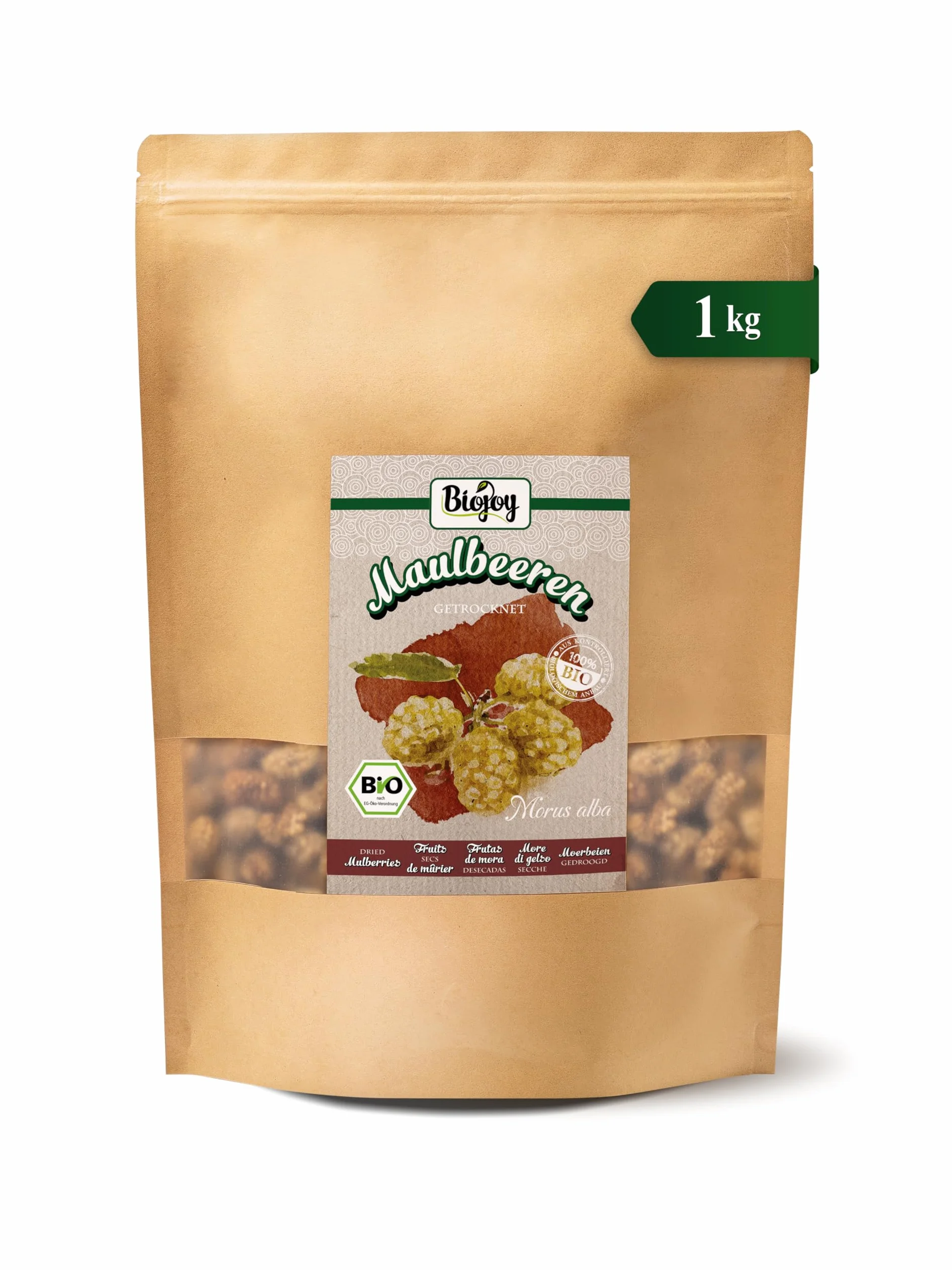 Biojoy Mûres blanches séchées BIO (1 kg), entières et non-soufrés