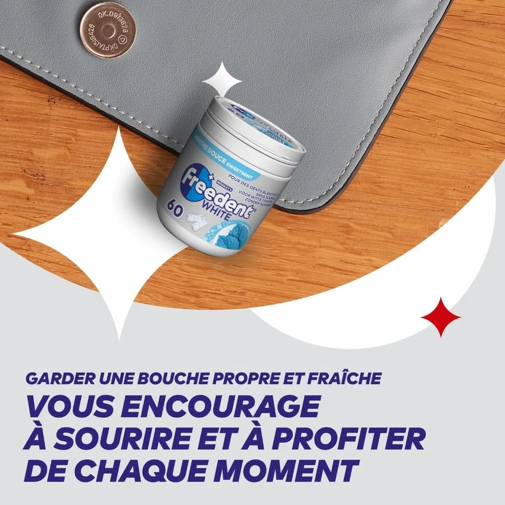 FREEDENT WHITE Chewing-gum Menthe Douce sans sucres 60 dragées 84g