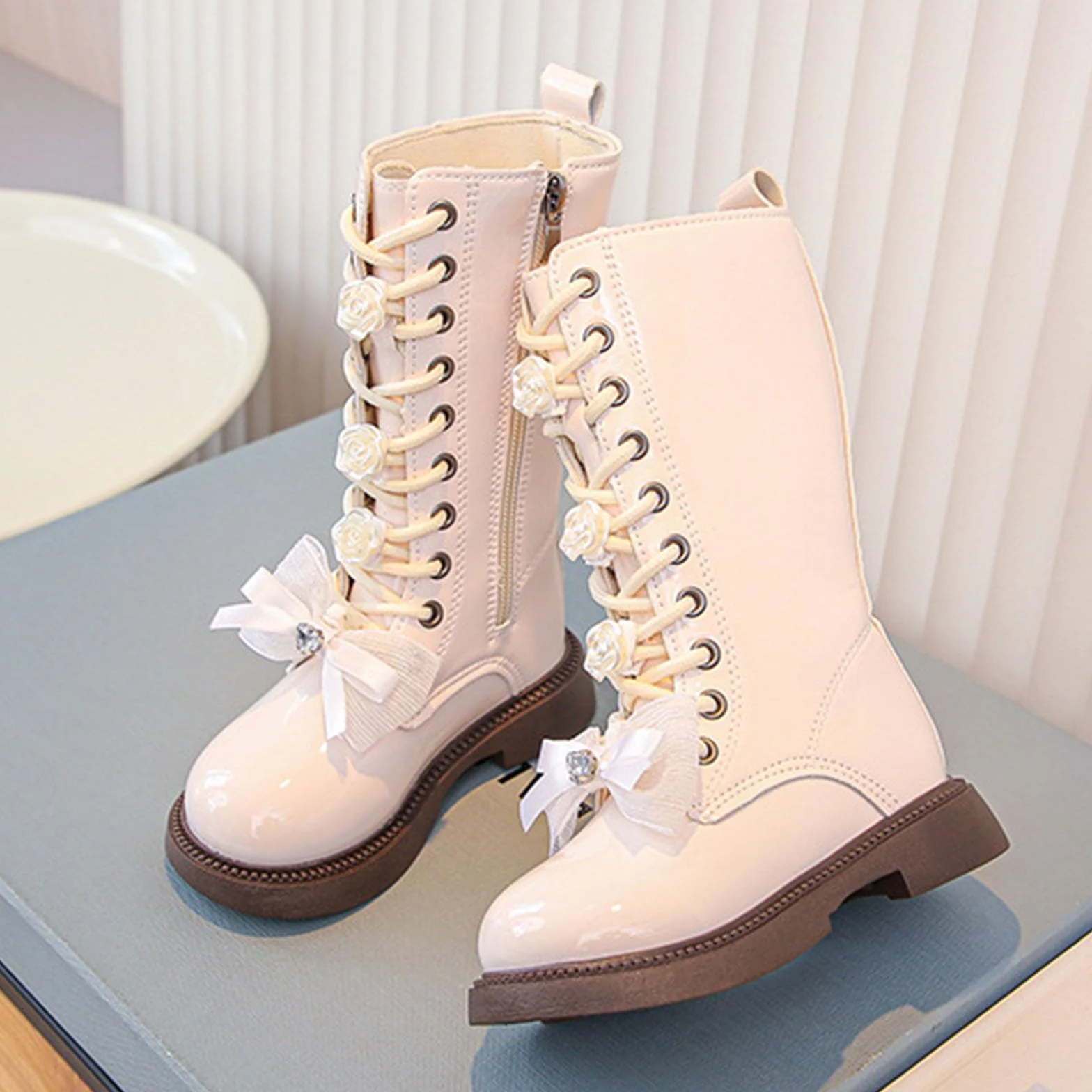 Bottes Combat Fille Cuir PU Imperméables Style Gothique Western Chaussures Hiver
