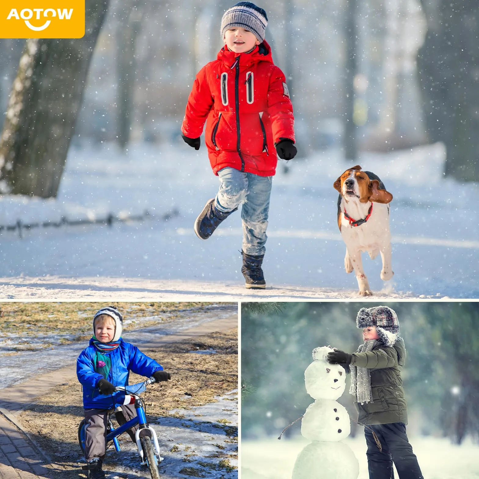Gants d'hiver thermiques enfant écran tactile vélo chauds coupe-vent équitation 4-12 ans