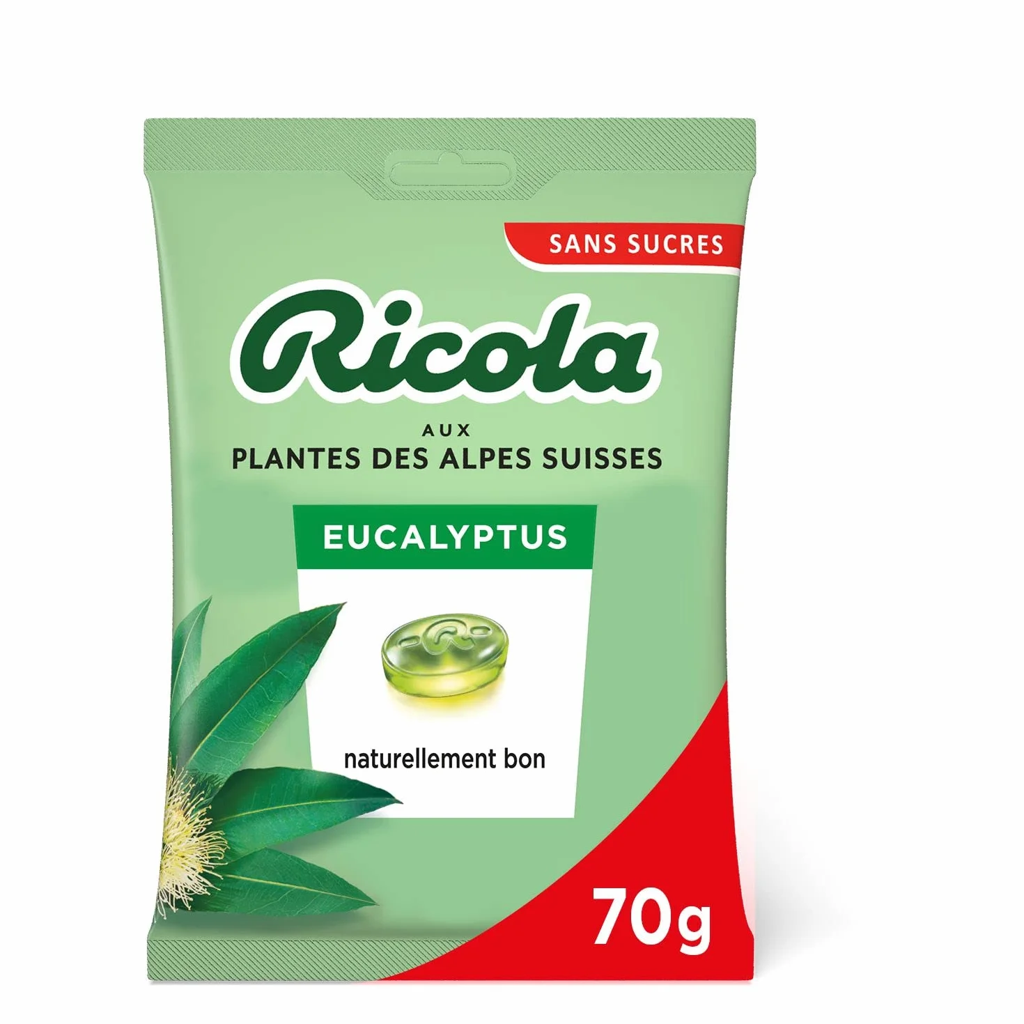Ricola Bonbons aux Plantes Suisses Eucalyptus Rafraîchissant Sans Sucres 70 g