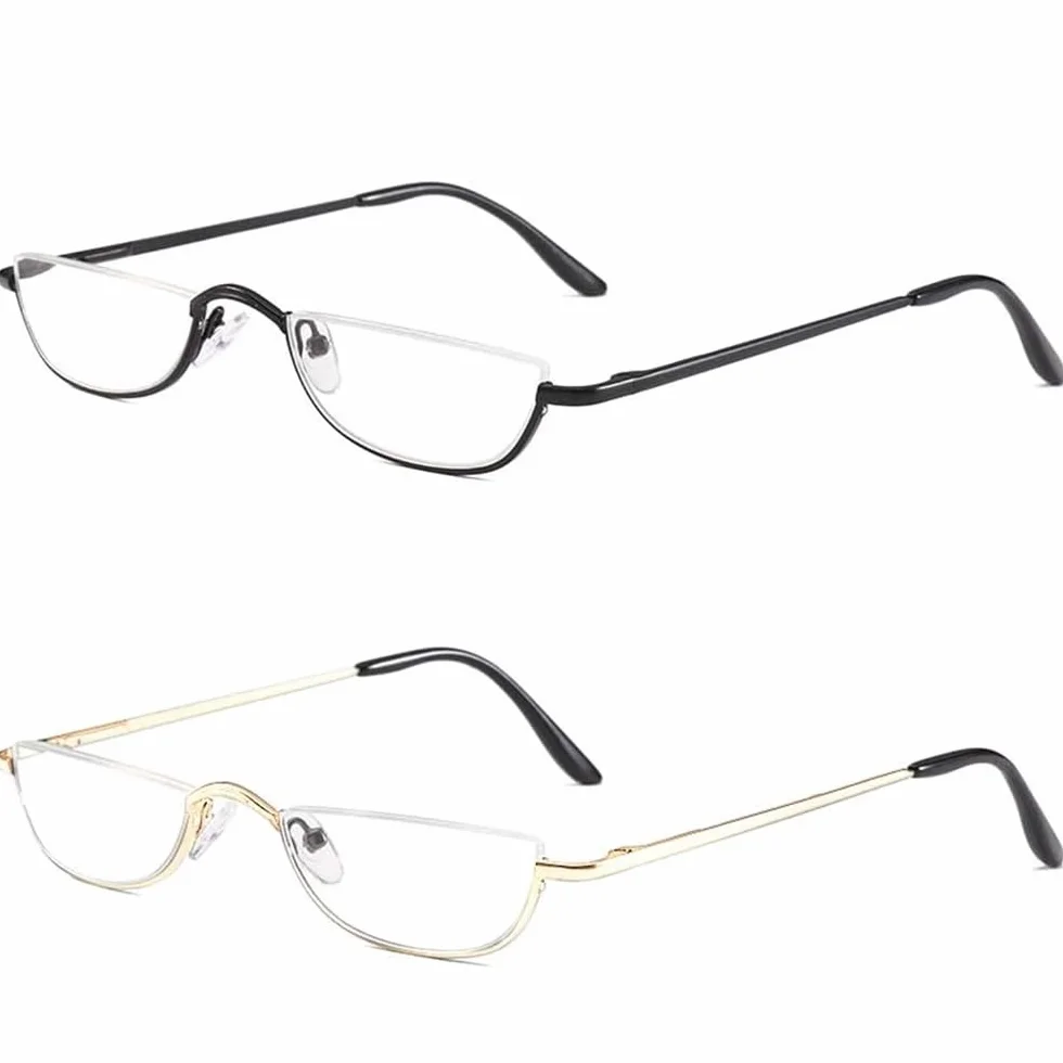Lunettes de Vue Lecture Demi Lune KoKoBin 2 Paires Métal Charnières Ressort Femme Homme Noir Or Dioptres 2.5