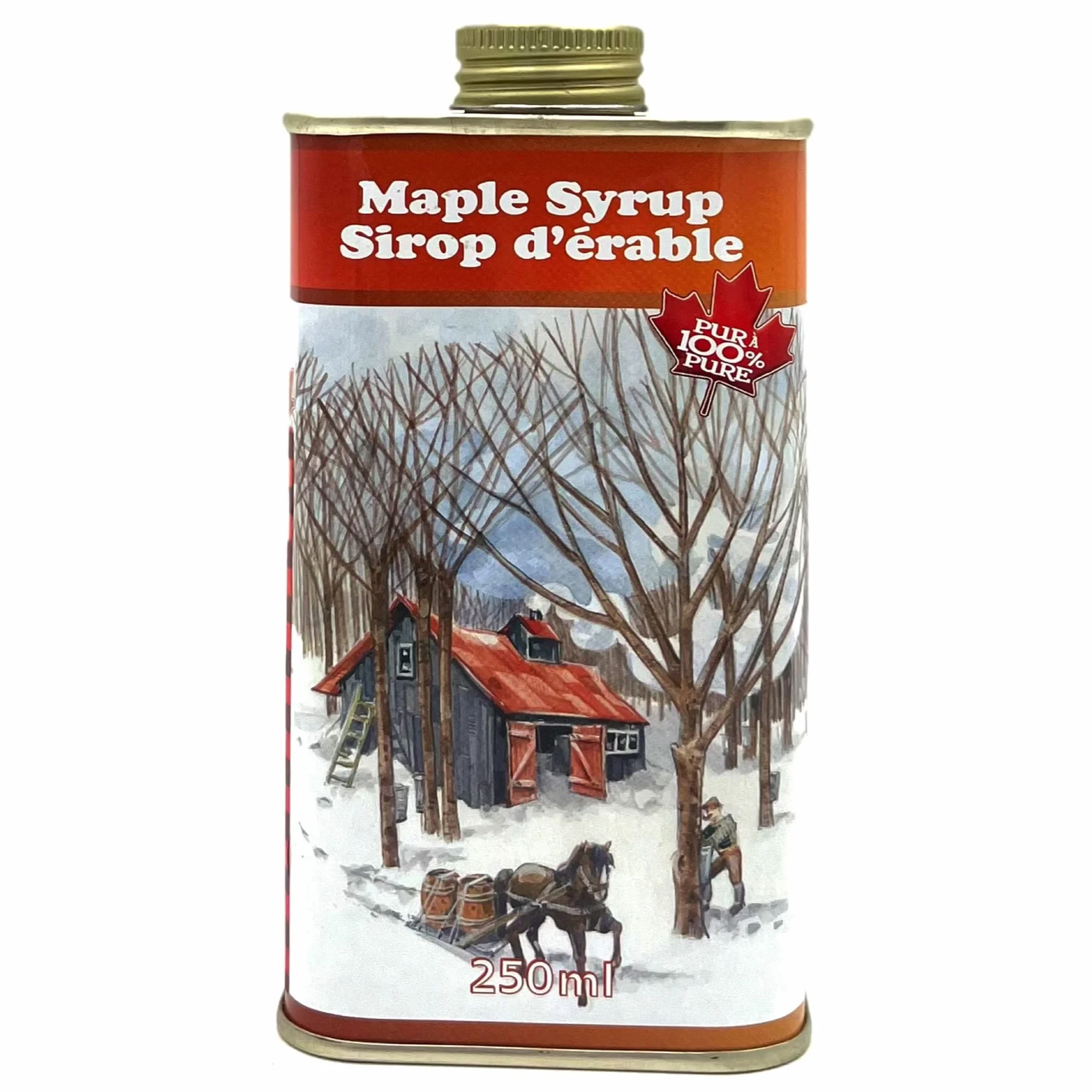 Sirop d'érable du Canada en bidon métal de 250 ml - Au couleurs du Canada - 100% pur - Les Trésors d'érable