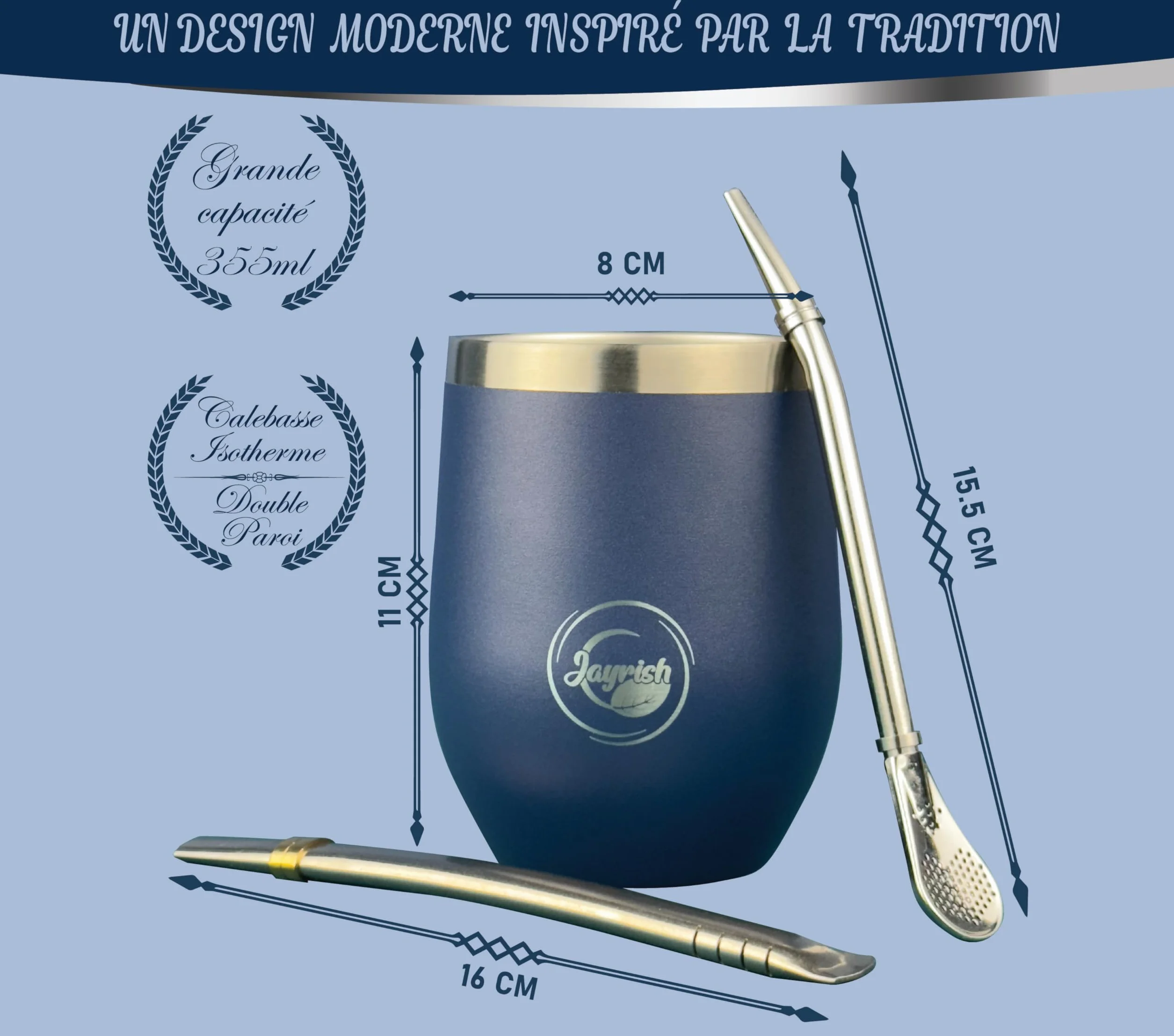 Kit Maté - Calebasse, 2 Bombillas, Tasse 355 ml en Acier Inoxydable 304, Brosse, Sac de Transport - Coffret Yerba Maté pour Expérience Sud-Américaine Authentique