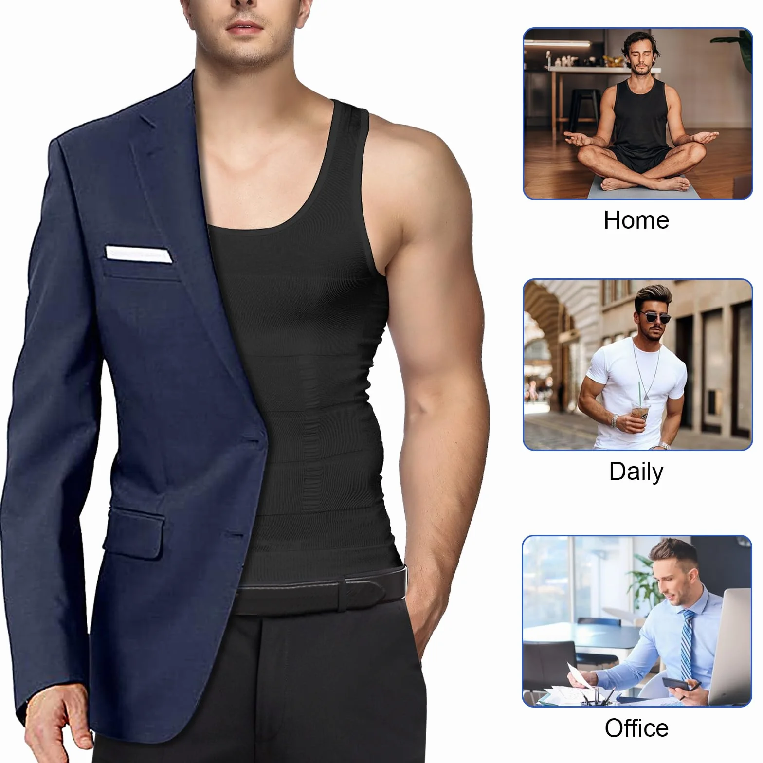 Odoland Débardeur de Compression Homme Maillot de Corps 3 pièces Amincissante Ventre Plat Invisible Shirt