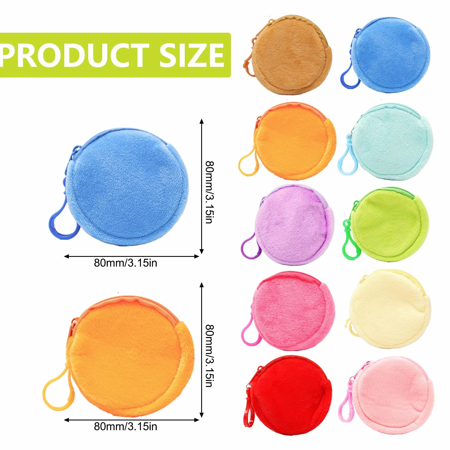 Porte Monnaie Rond en Peluche avec Fermeture Éclair - Mini Sac de Rangement pour Pièces, Clés, Écouteurs