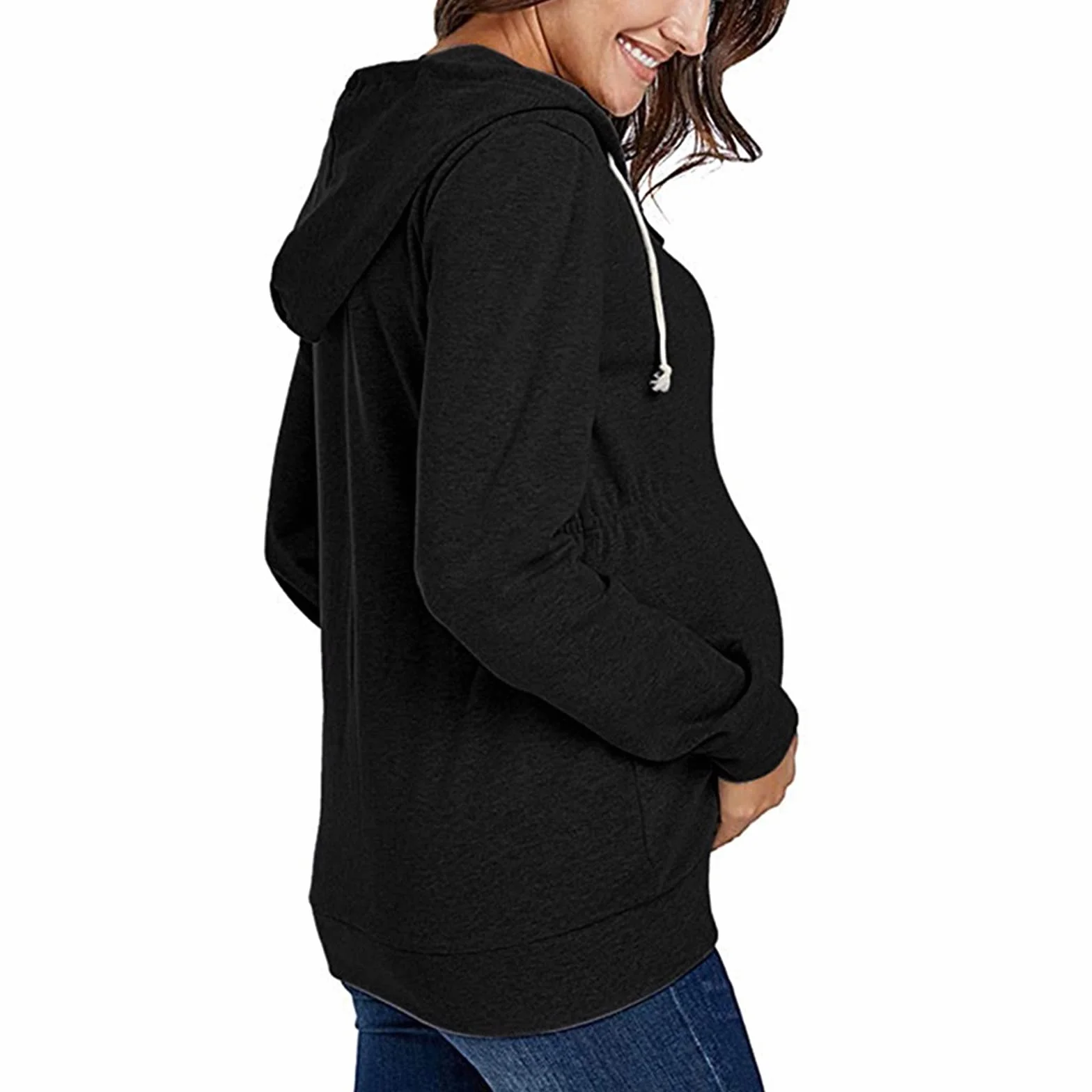 Hoodie de Maternité Sweat à Capuche Zippé pour Femmes Enceintes Veste Grossesse Casual avec Poches