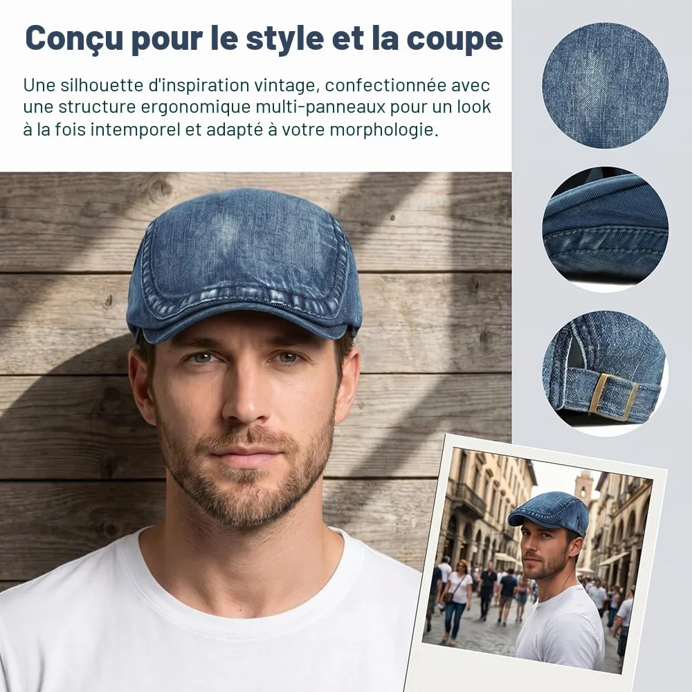 YAMEE Béret Homme Denim Classique Réglable Protection Solaire Unisexe Vintage 55-60cm