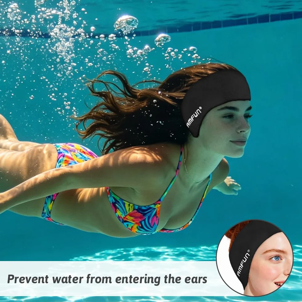 Bandeau de Natation Néoprène Antidérapant Maintient Bouchons d’Oreilles Sports Nautiques Noir M
