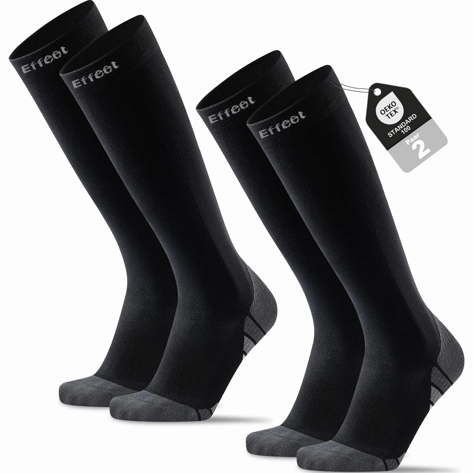 Bas de Contention Femme et Homme, 2 Paires Chaussettes de Compression Rembourrées pour Sport, Avion, Voyage