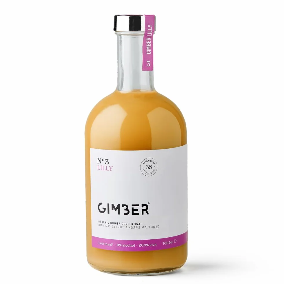 Concentré de gingembre Gimber au fruit de la passion, 100% naturel et vegan | N°3 700 ml Lilly | Concentré de gingembre bio, boisson au gingembre vegan avec fruit de la passion, ananas et curcuma