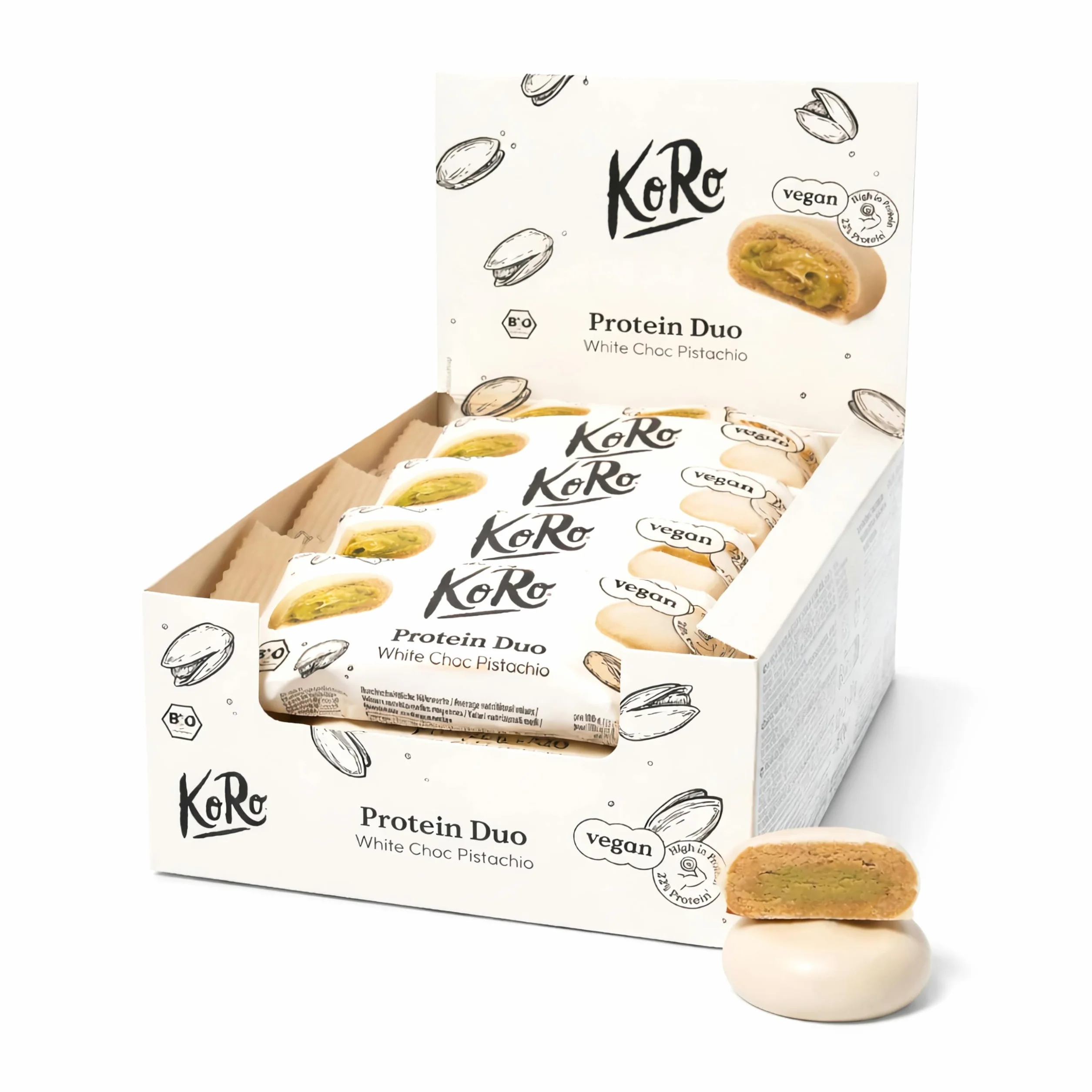 KoRo - Bouchées protéinées bio pistaches et chocolat blanc 12 x 2 x 20 g