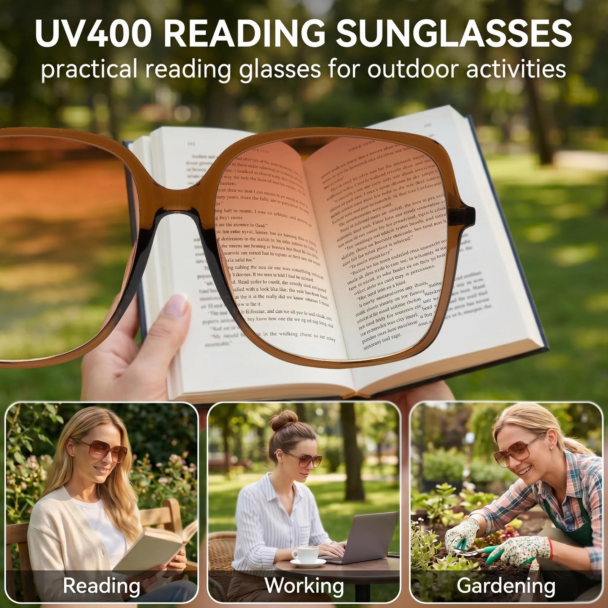 Lunettes de Lecture Soleil UV400 Grandes pour Femmes Visage Large