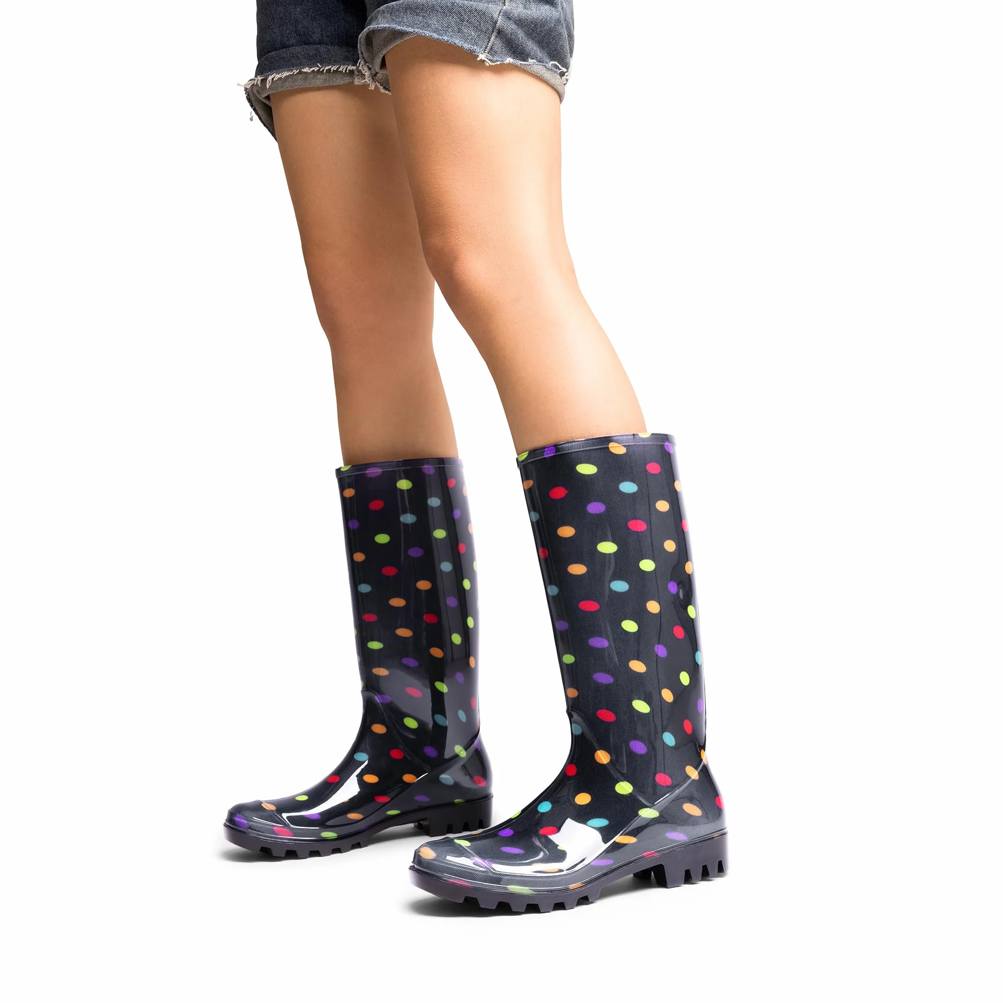 DREAM PAIRS Bottes de Pluie Femmes Motif Classique Pois Jardin Confortable