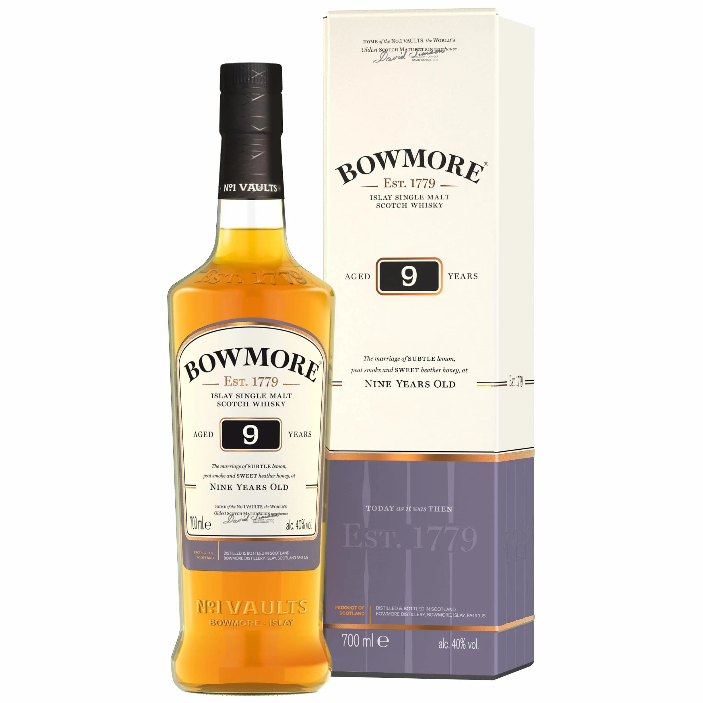 Bowmore 9 ans Islay Single Malt Scotch avec étui, Whisky Ecossais, 40% - 70cl