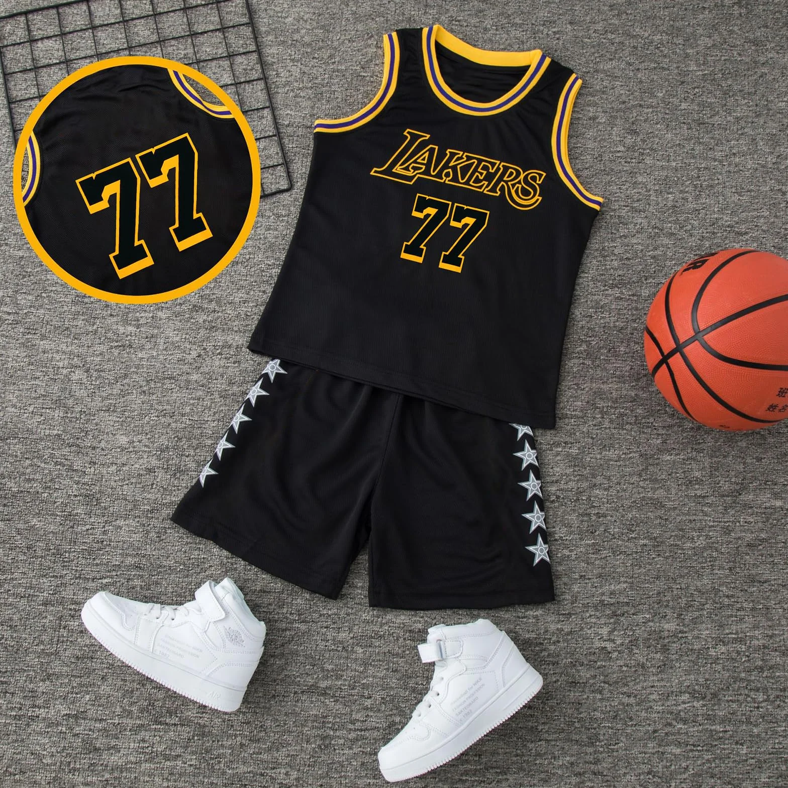 Maillot de Basket Enfant 2 Pièces Ensemble Gilet et Tenue Basketball Garçon 4-14 Ans