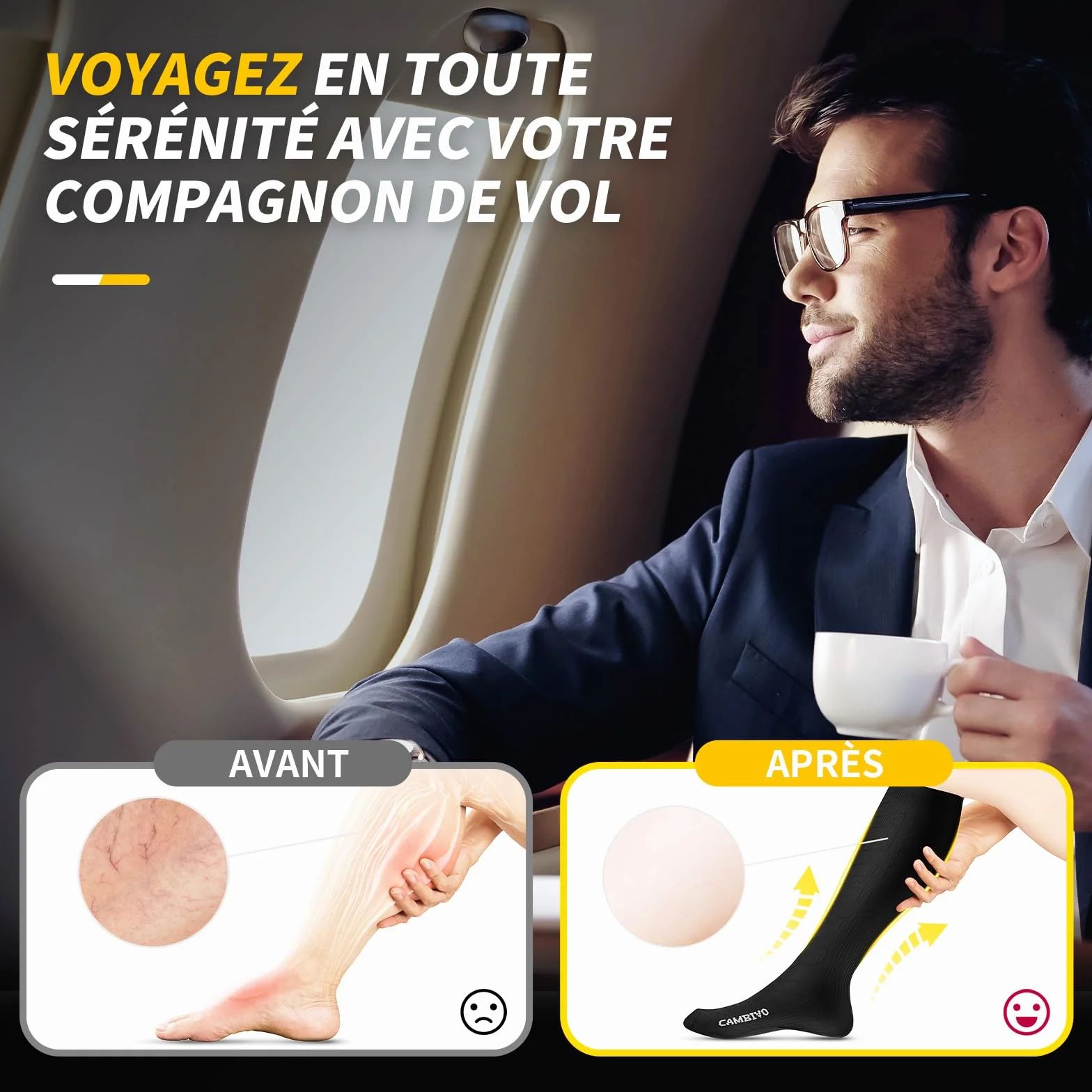 CAMBIVO Bas de Contention 3 Paires, Chaussettes de Compression 20-30mmHg Classe 2
