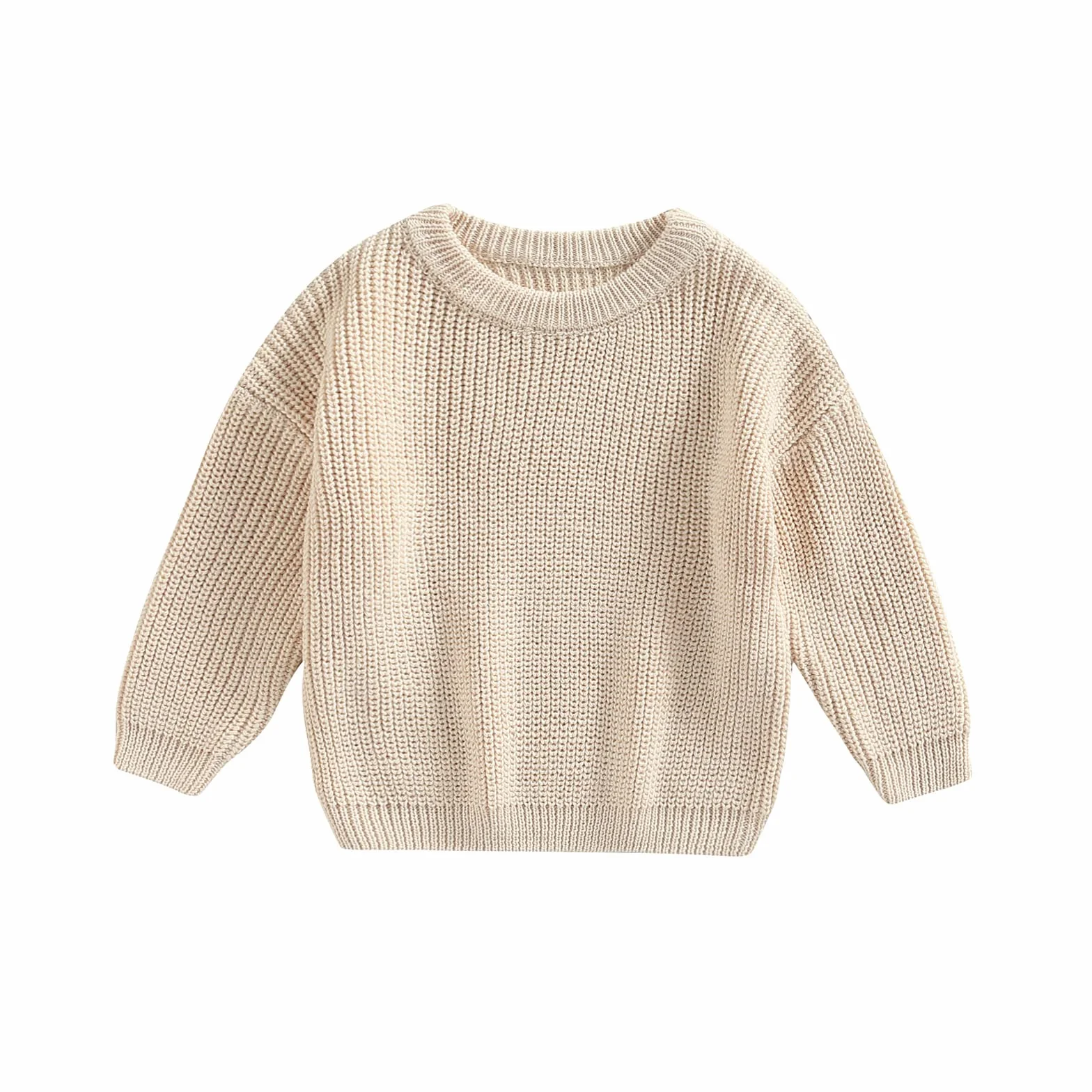 Pull en tricot pour bébé fille garçon col rond manches longues automne hiver couleur unie