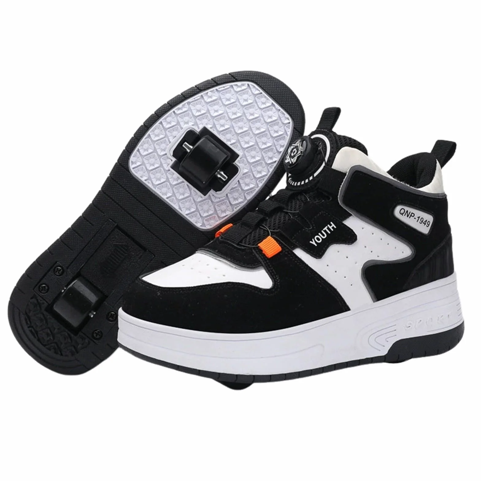 Surwin Chaussures Roulettes Enfant Skateboard Mi-Montante Fille Garçon Roues Arrière Rétractables Basket Sneakers Roller