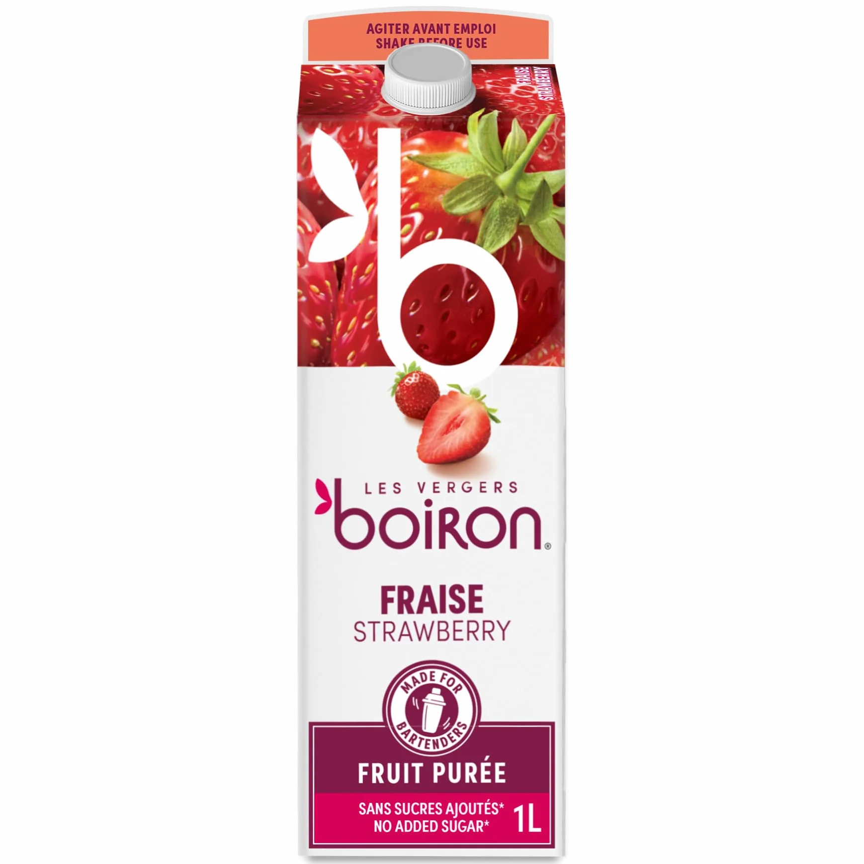 Boiron Purée de fraises sans sucre ajouté, arômes, colorants ou conservateurs - Parfait pour les cocktails, les desserts, la pâtisserie et la crème glacée - 1 litre
