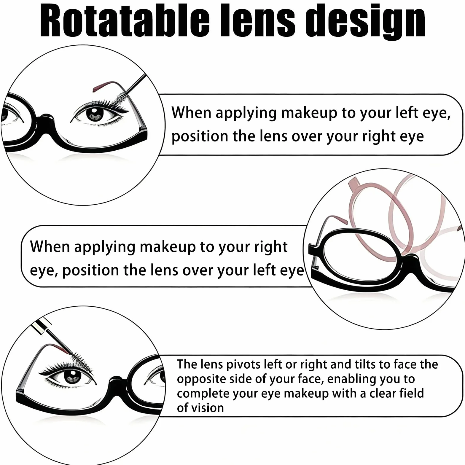 Lunettes De Maquillage Grossissantes Rotatives YNR +2.5 +3.5 Pour Femme