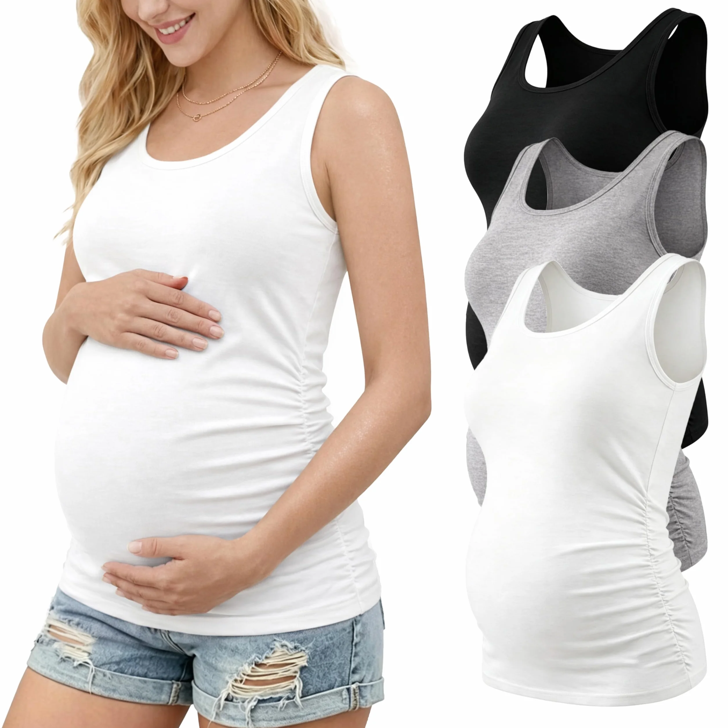 T-shirt de maternité froncé à manches 3/4 pour femme