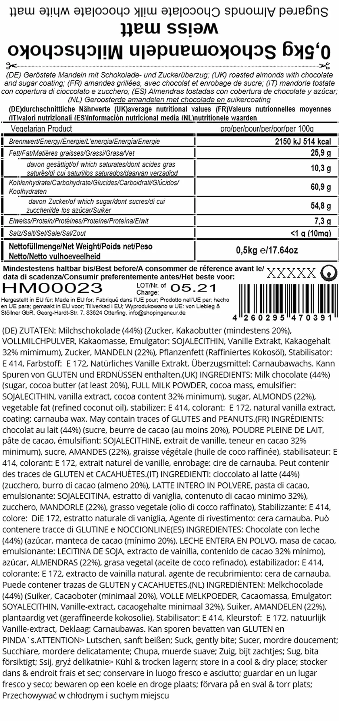 EinsSein 500g Dragees amandes au chocolat au lait blanc mat | ca. 80 pièce Dragées Mariage Baptême Communion Célébrer Fête Candybar | cadeaux d’invités | Amandes chocolatées enrobées de sucre