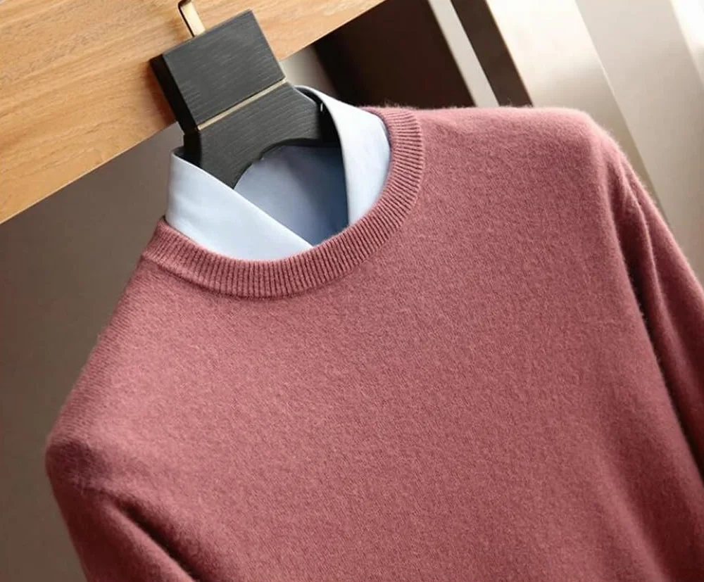 Pull Décontracté en Cachemire pour Hommes, Col Rond, Ample Automne/Hiver