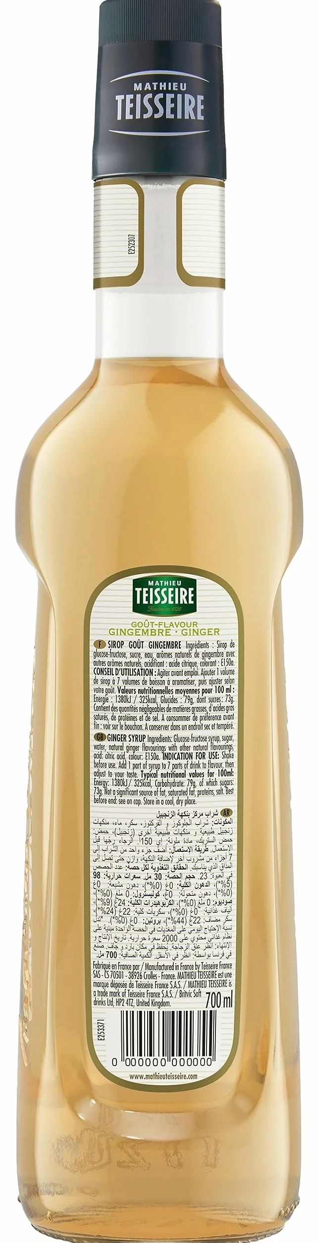 Teisseire Sirop de Gingembre de qualité professionnelle - 70 cl